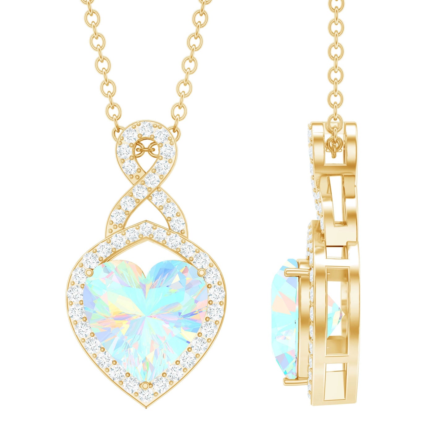 2 Carat Heart Shape Ethiopian Opal Infinity Pendant with Diamond