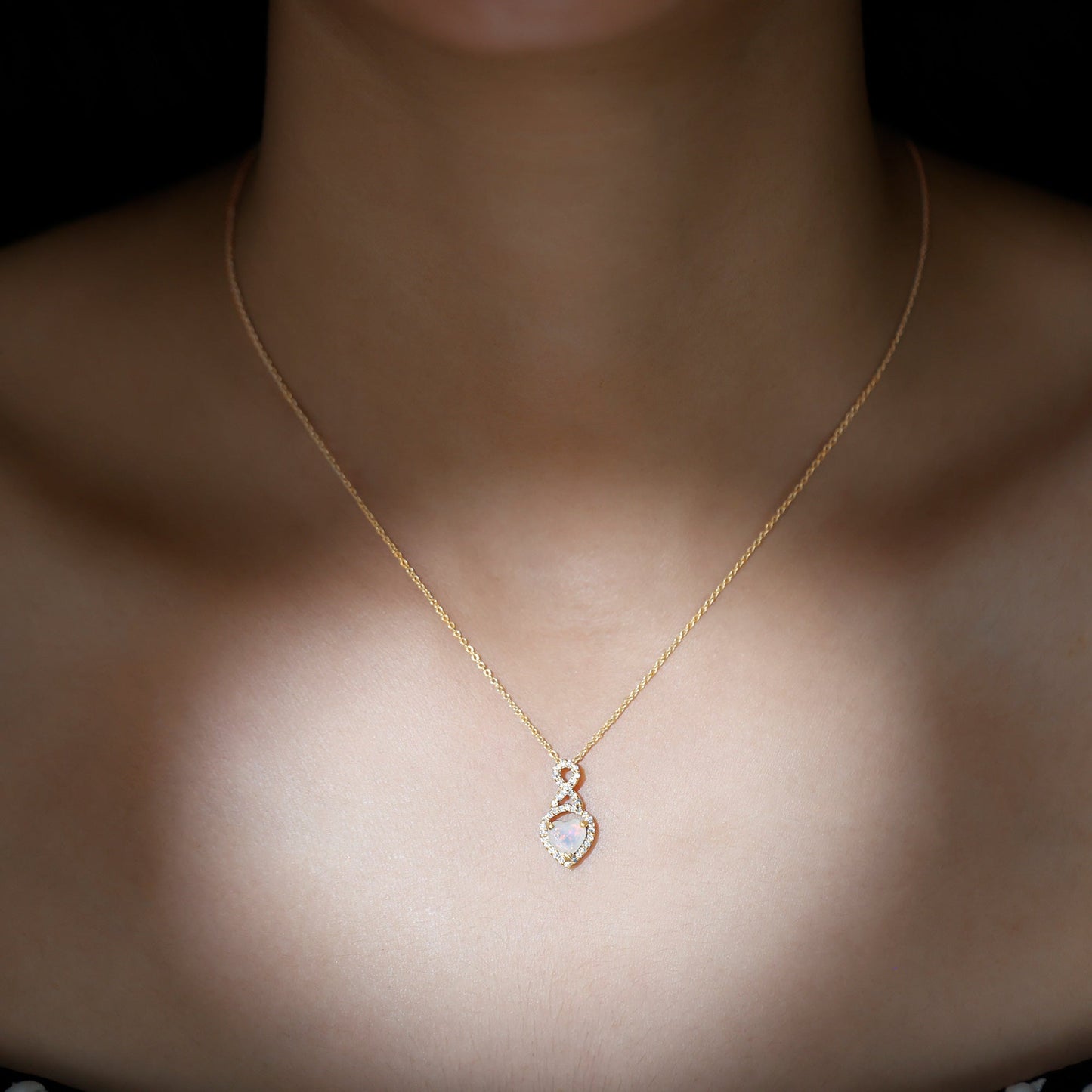 2 Carat Heart Shape Ethiopian Opal Infinity Pendant with Diamond