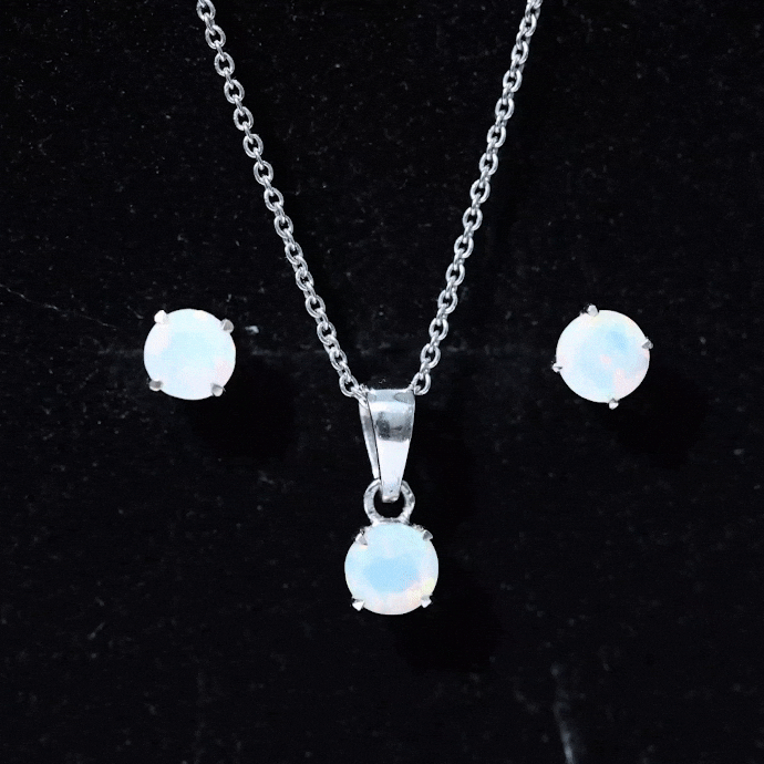 6MM Round Cut Ethiopian Opal Solitaire Jewelry Set