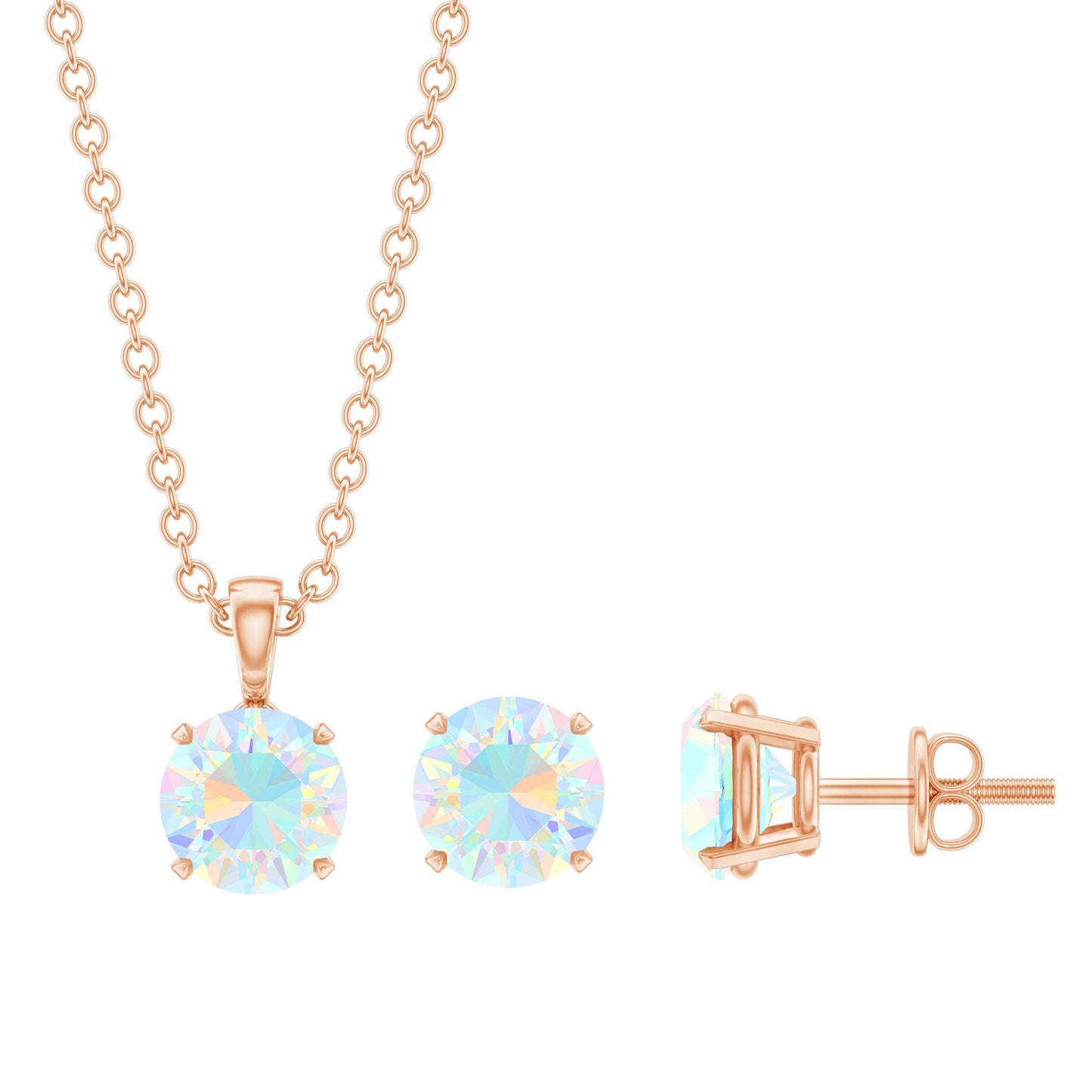 6MM Round Cut Ethiopian Opal Solitaire Jewelry Set
