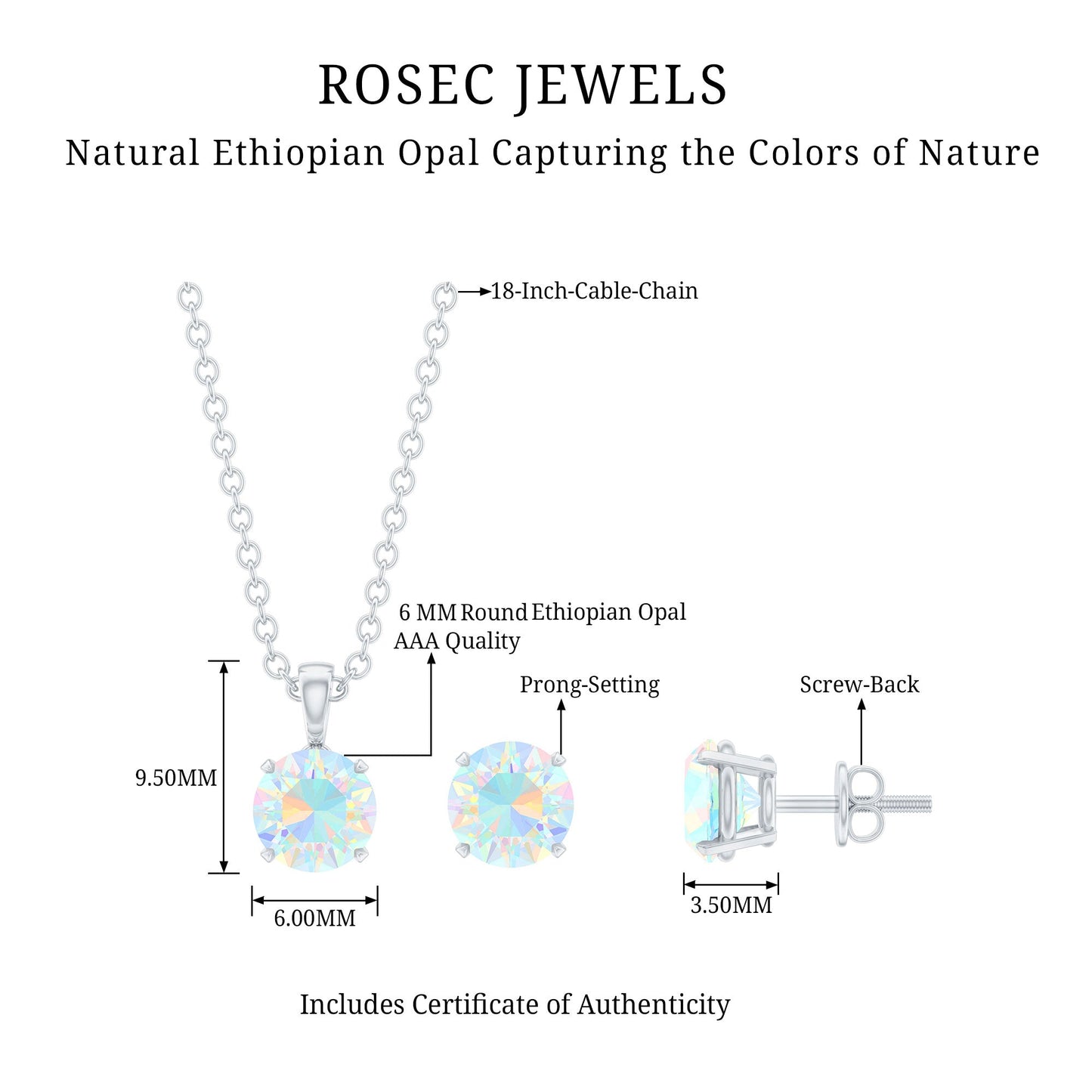 6MM Round Cut Ethiopian Opal Solitaire Jewelry Set