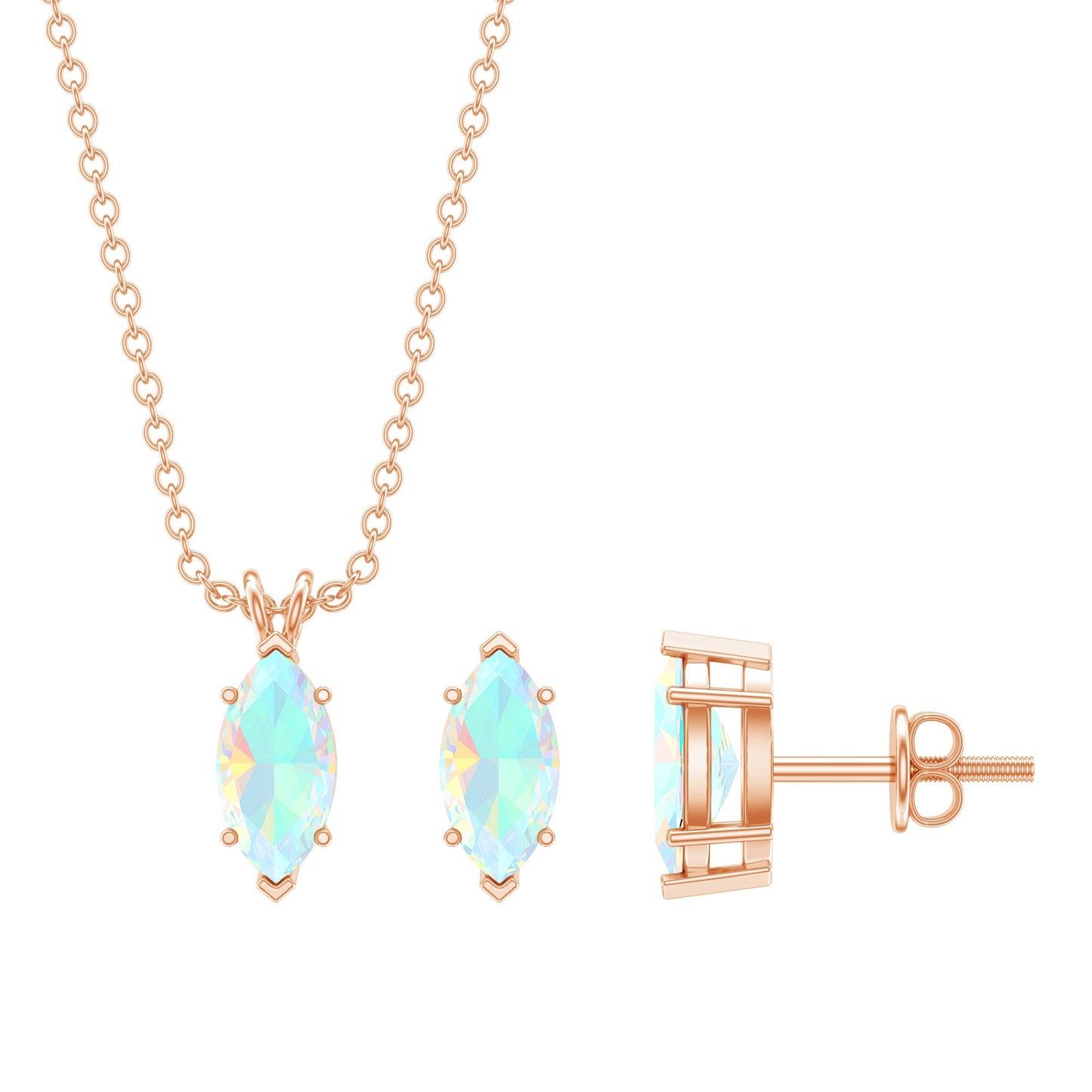 Marquise Cut 4X8 MM Ethiopian Opal Solitaire Jewelry Set