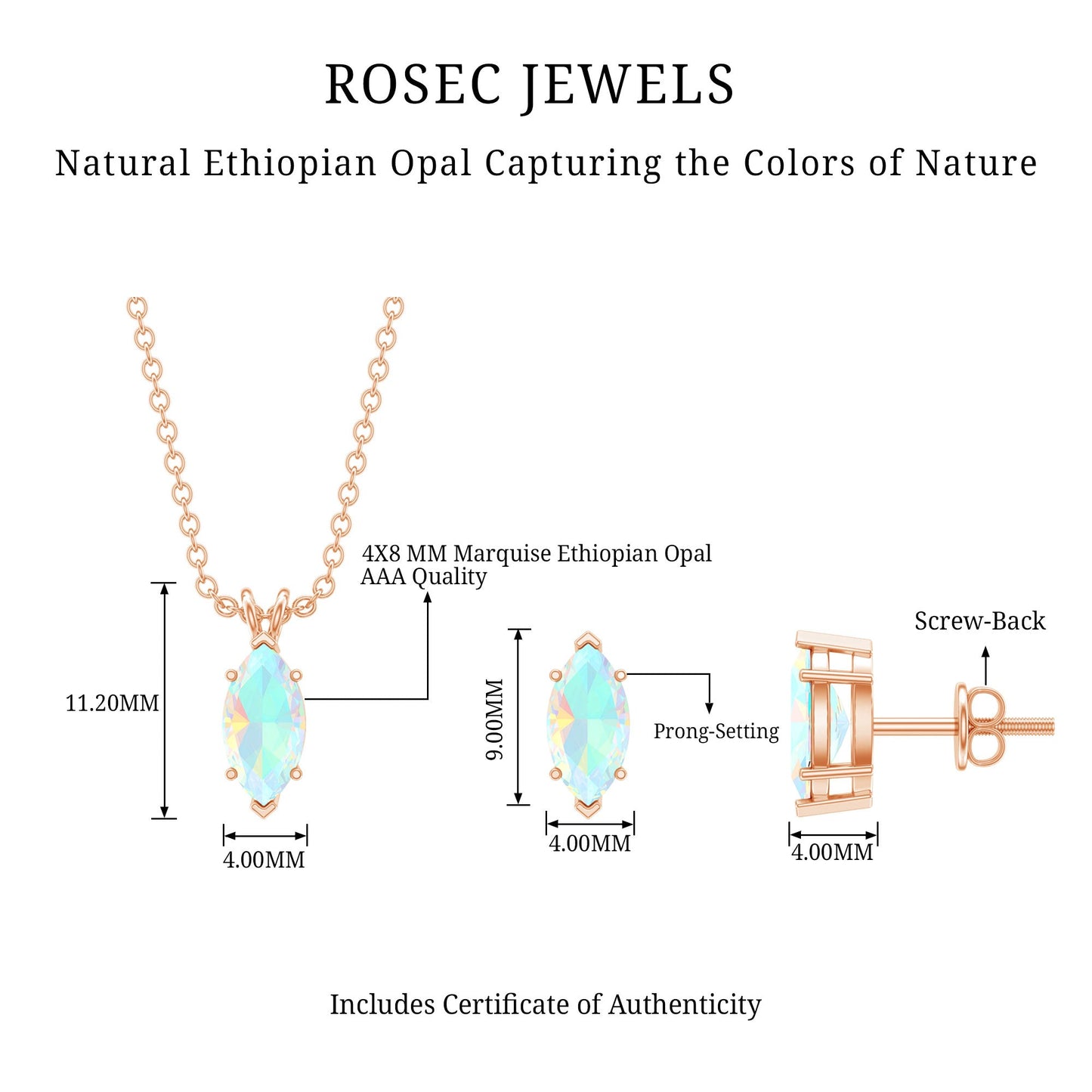 Marquise Cut 4X8 MM Ethiopian Opal Solitaire Jewelry Set