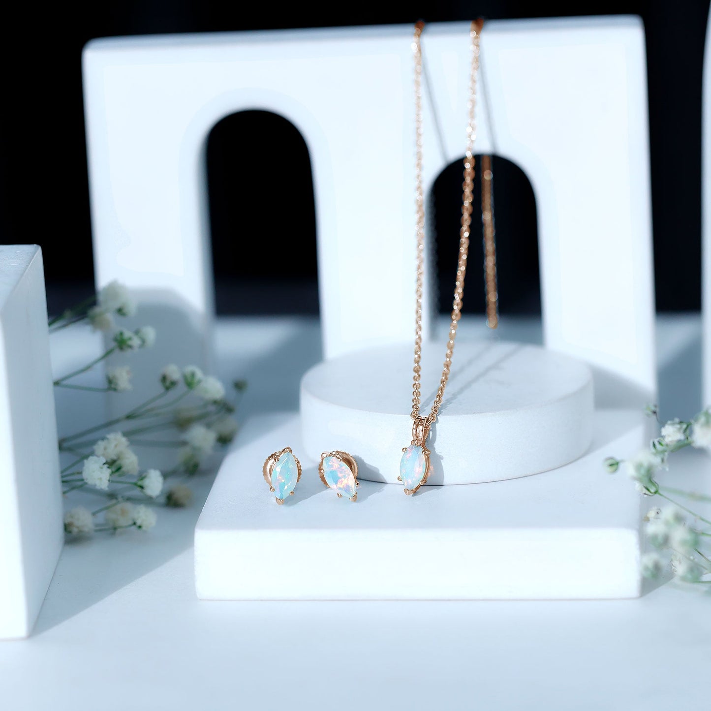 Marquise Cut 4X8 MM Ethiopian Opal Solitaire Jewelry Set