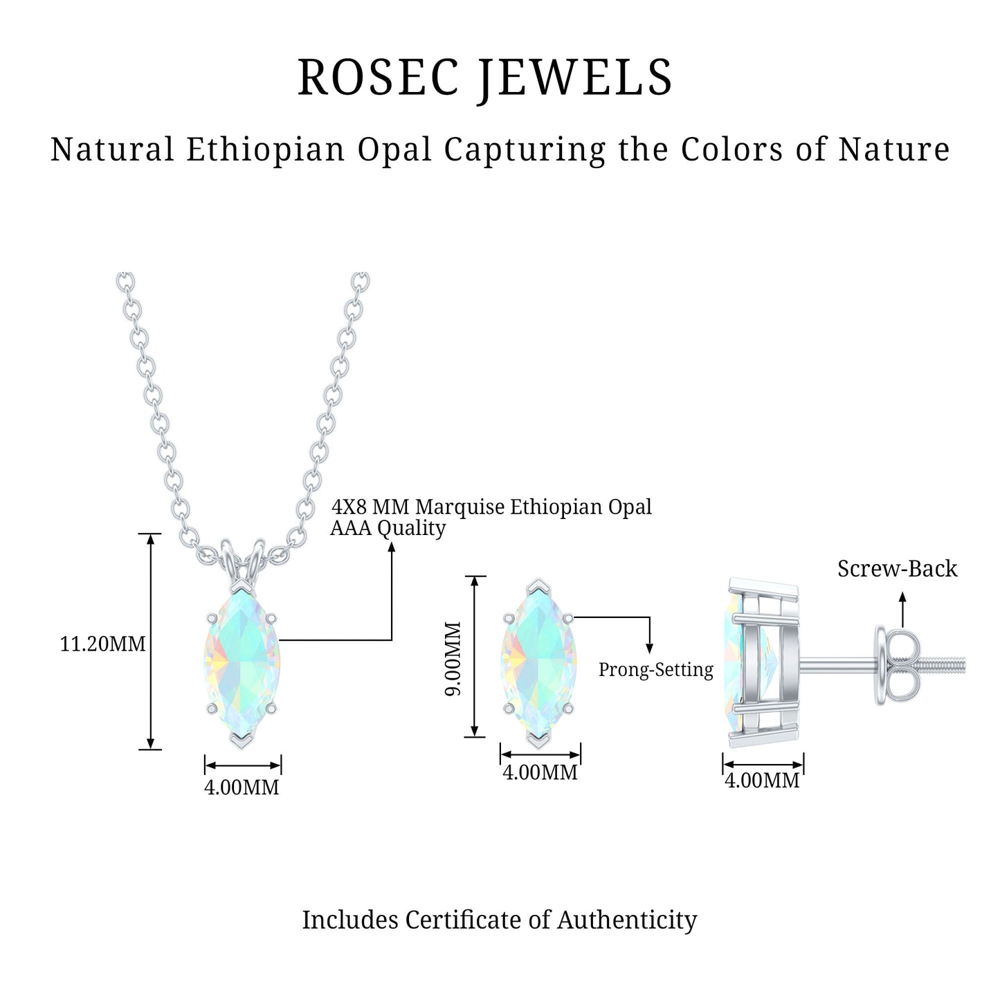 Marquise Cut 4X8 MM Ethiopian Opal Solitaire Jewelry Set