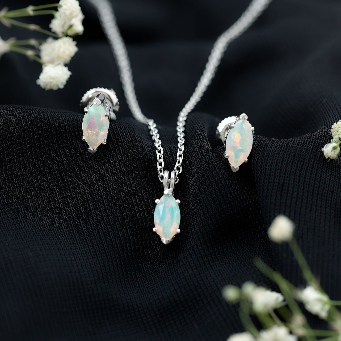 Marquise Cut 4X8 MM Ethiopian Opal Solitaire Jewelry Set