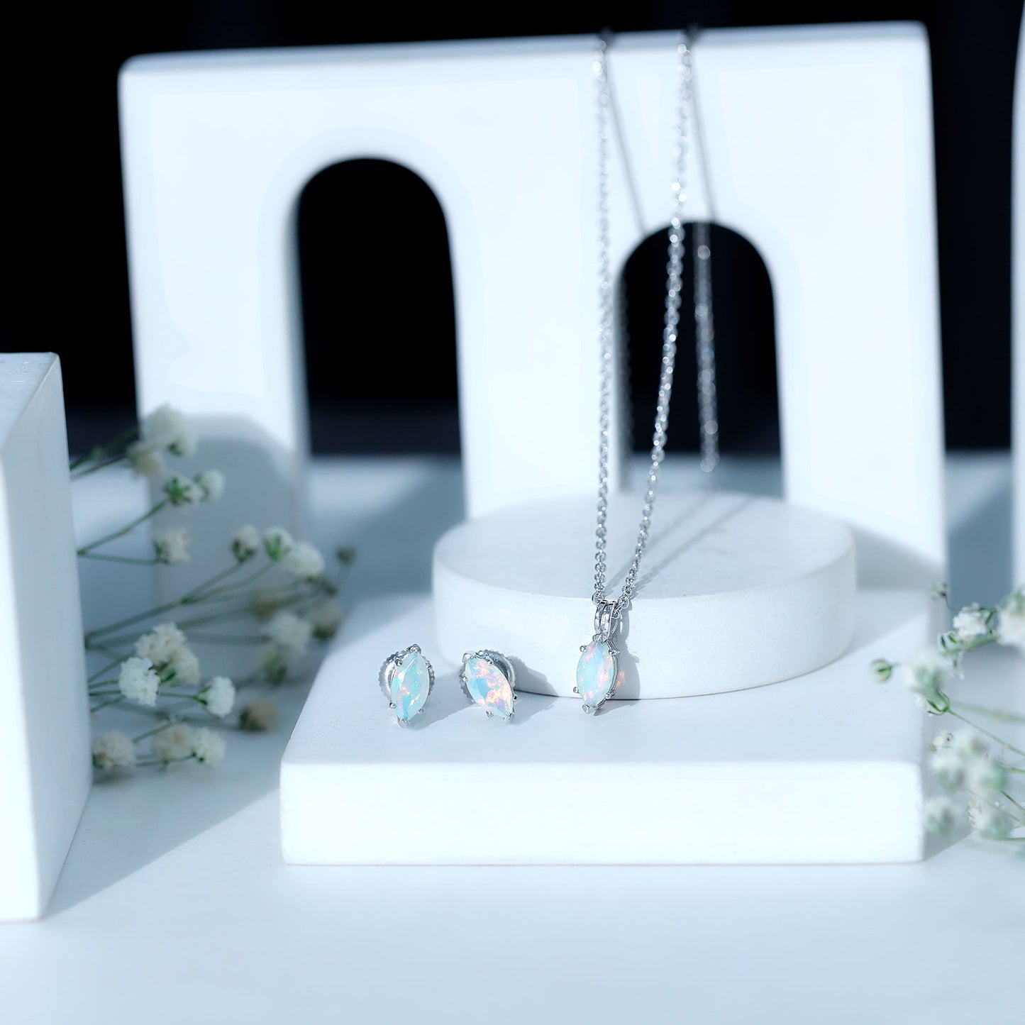Marquise Cut 4X8 MM Ethiopian Opal Solitaire Jewelry Set