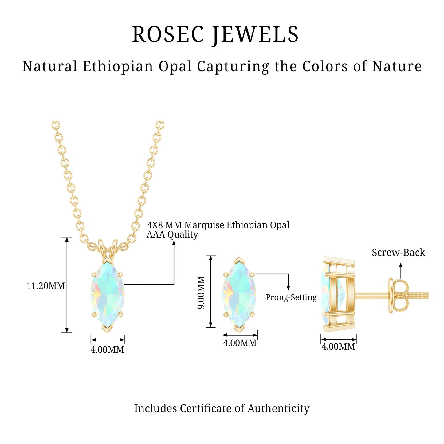 Marquise Cut 4X8 MM Ethiopian Opal Solitaire Jewelry Set