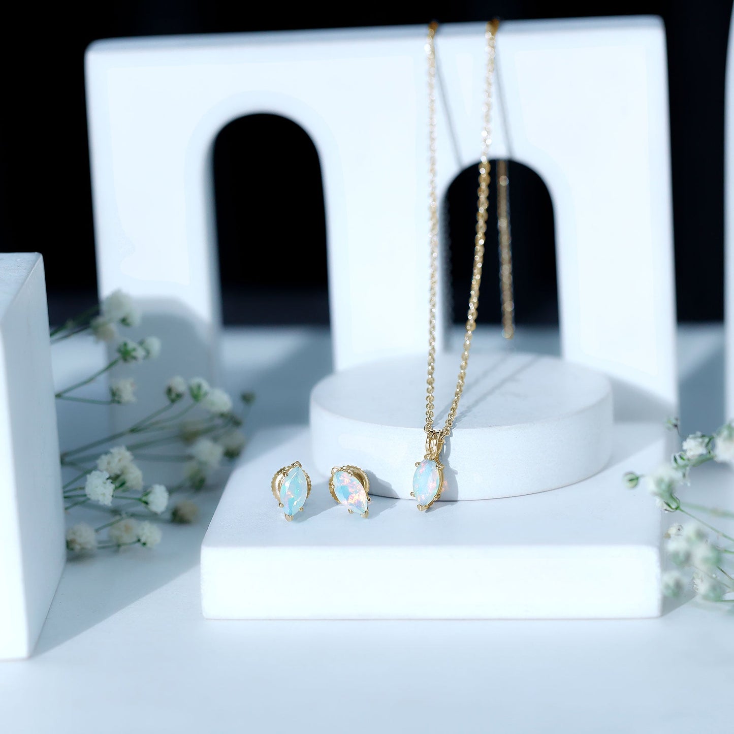 Marquise Cut 4X8 MM Ethiopian Opal Solitaire Jewelry Set