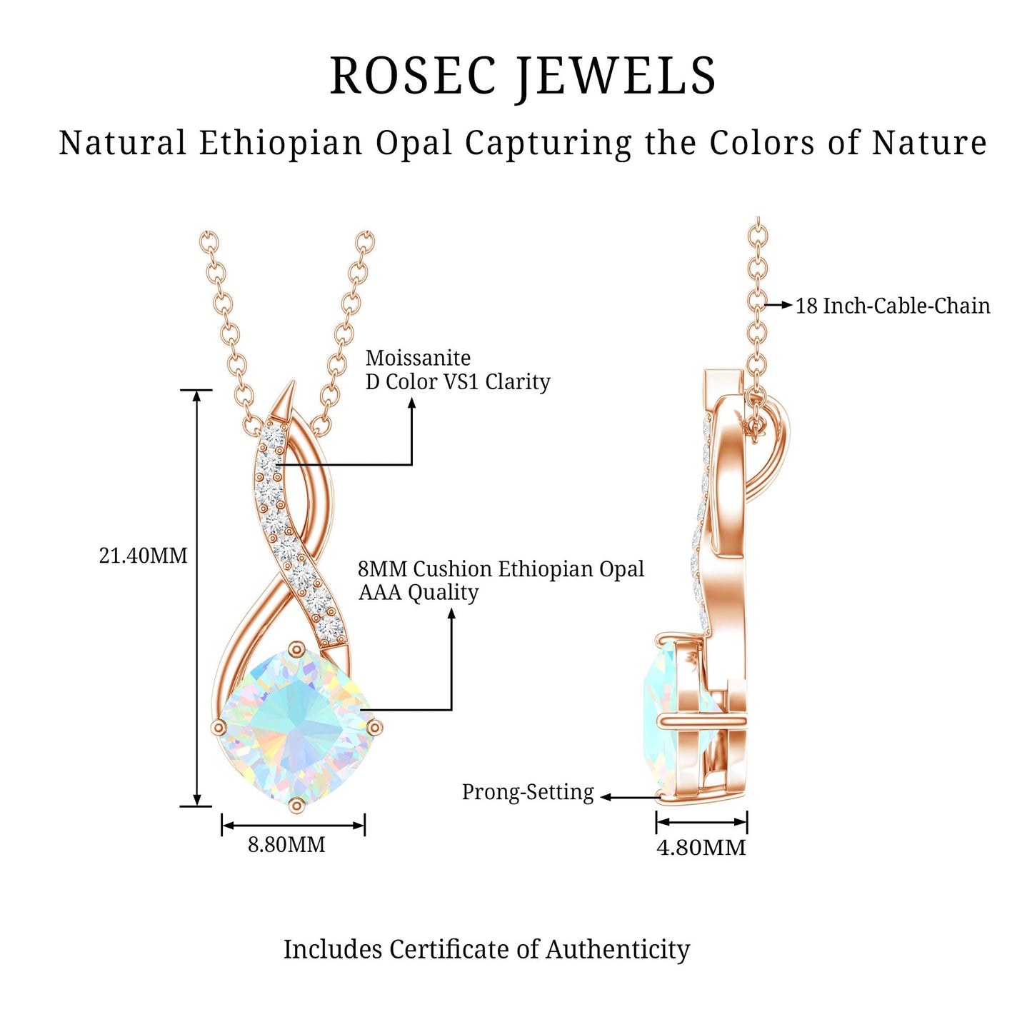 Ethiopian Opal Solitaire Infinity Necklace with Moissanite