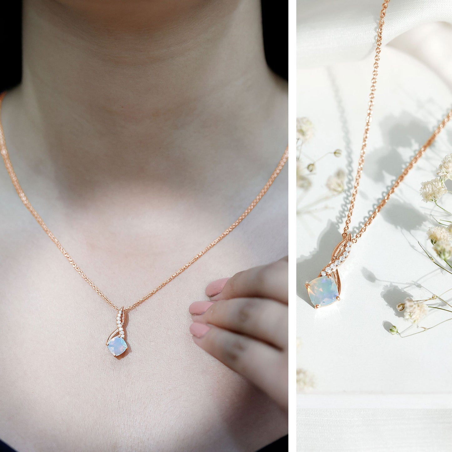 Ethiopian Opal Solitaire Infinity Necklace with Moissanite