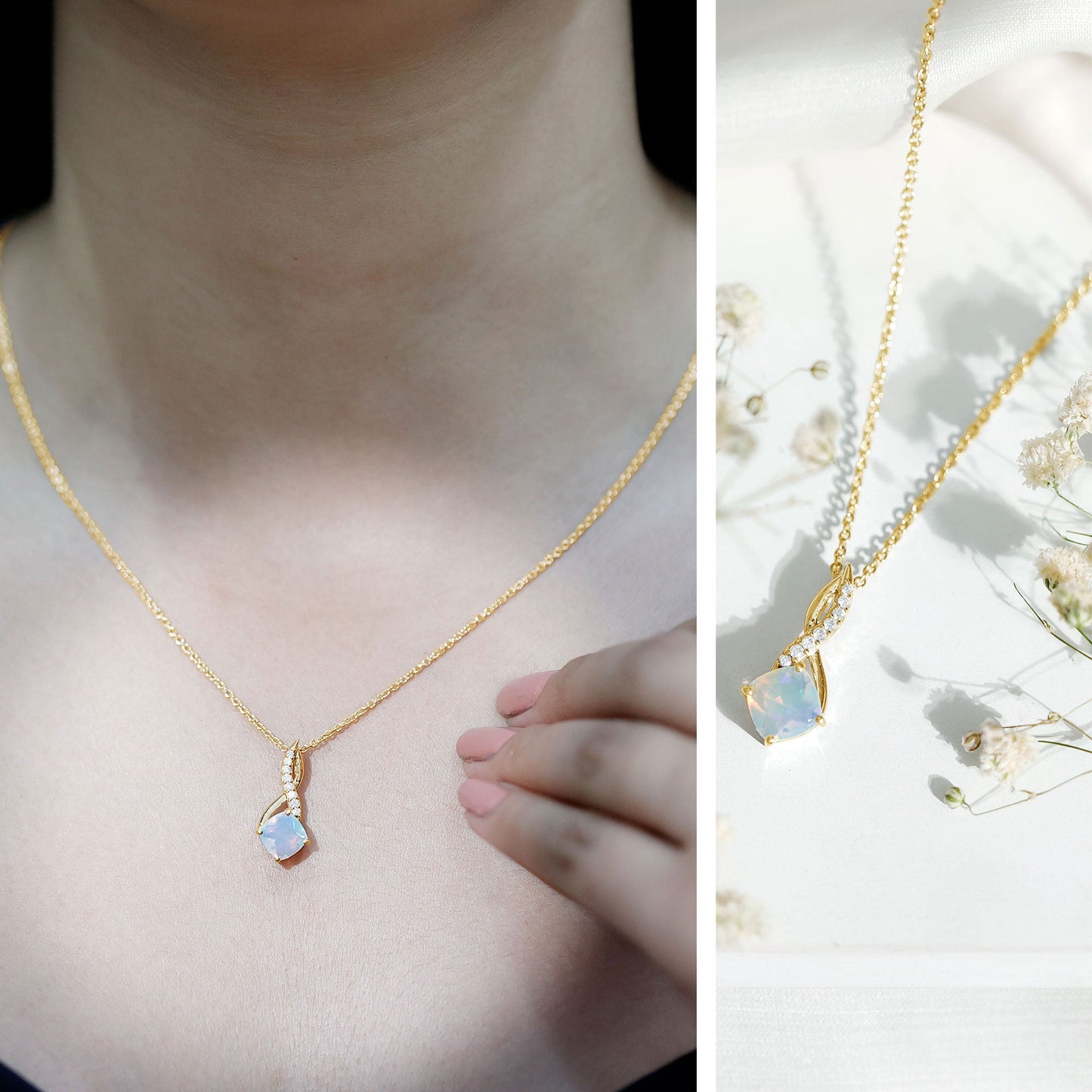 Ethiopian Opal Solitaire Infinity Necklace with Moissanite
