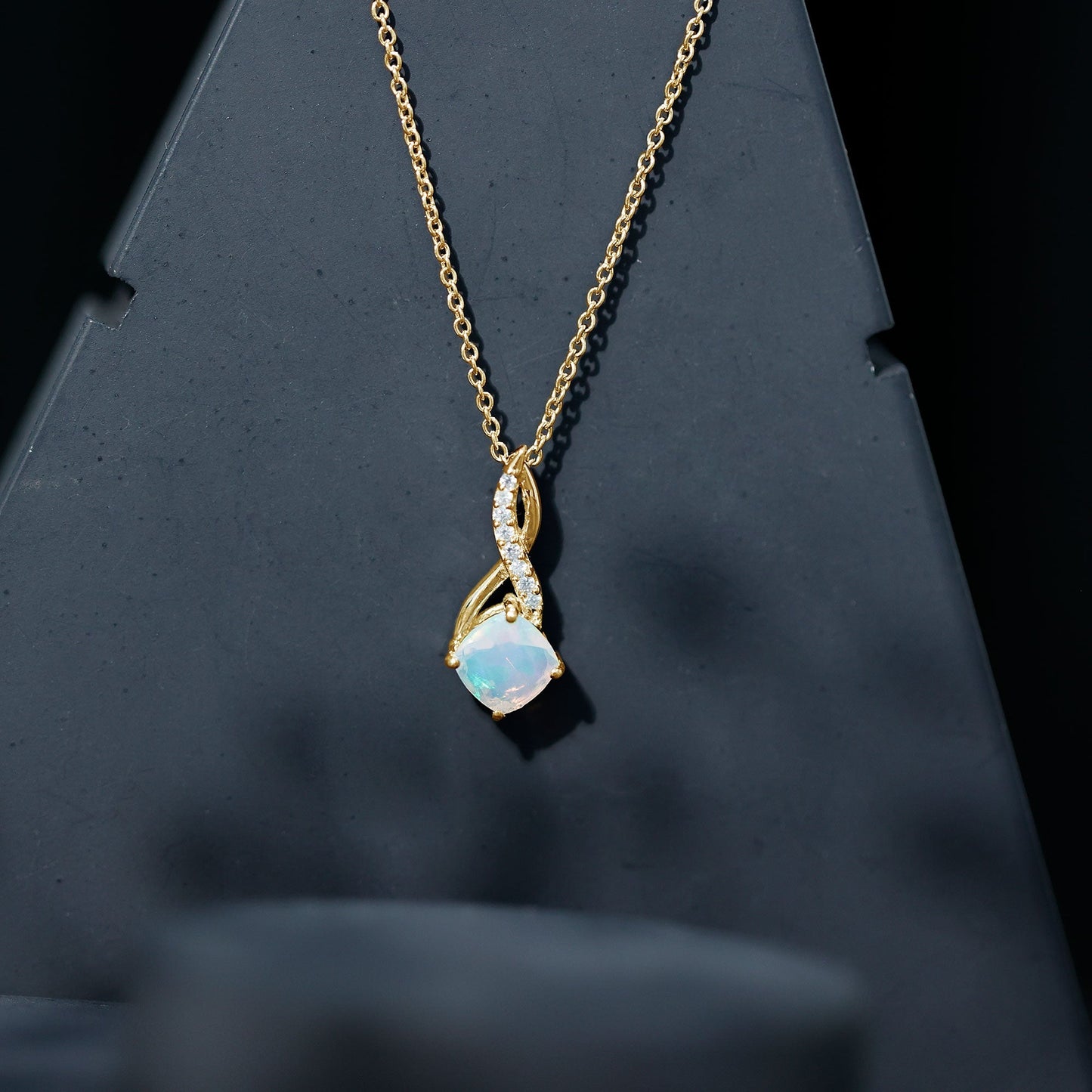 Ethiopian Opal Solitaire Infinity Necklace with Moissanite