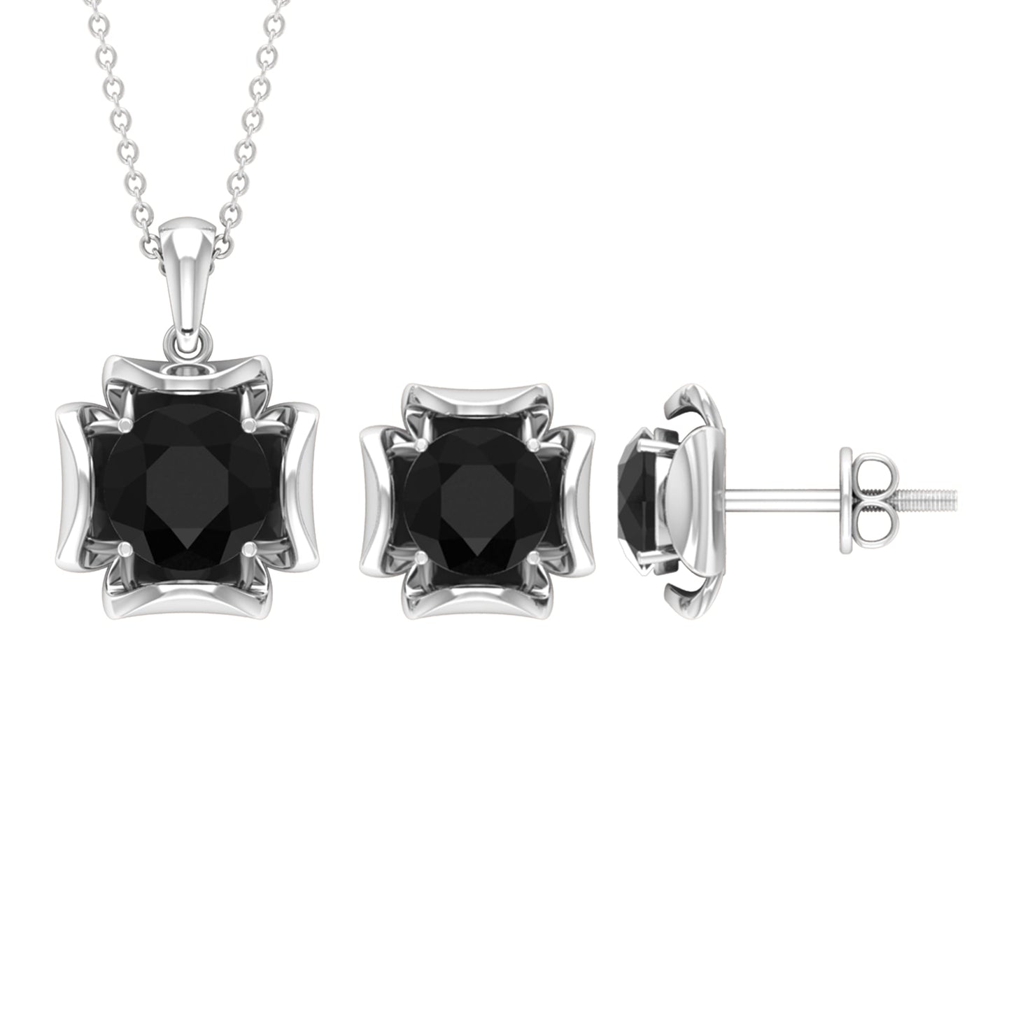Certified Lab Grown Black Diamond Solitaire Necklace and Earrings Set