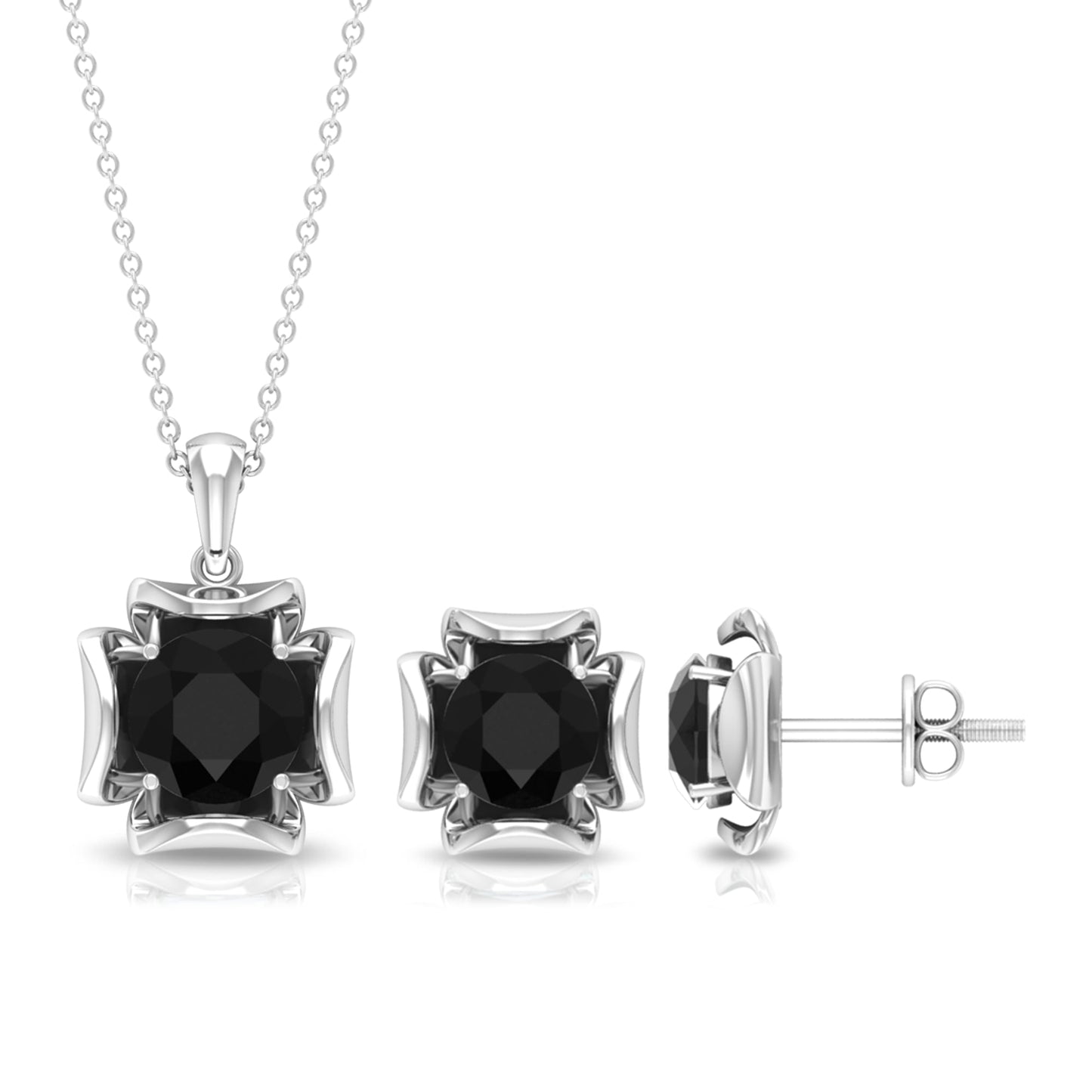 Certified Lab Grown Black Diamond Solitaire Necklace and Earrings Set