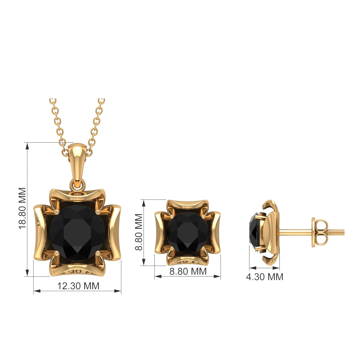 Certified Lab Grown Black Diamond Solitaire Necklace and Earrings Set