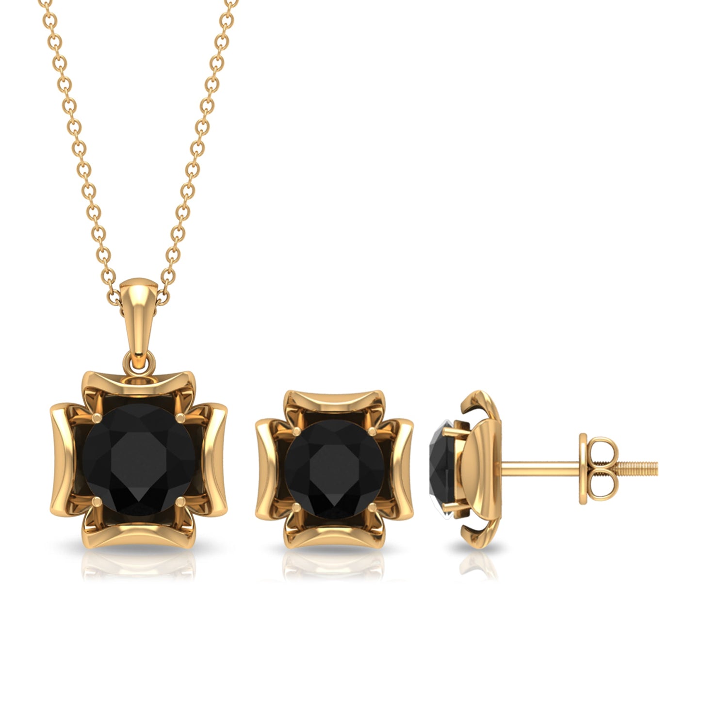 Certified Lab Grown Black Diamond Solitaire Necklace and Earrings Set