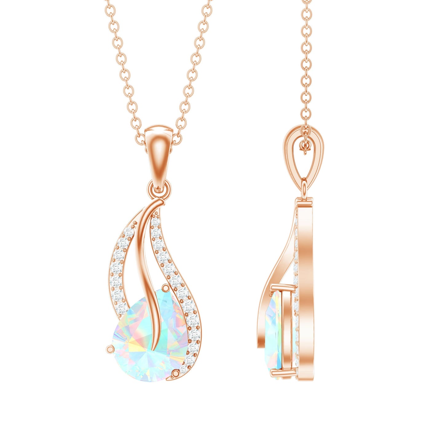 2 Carat Pear Shaped Ethiopian Opal and Diamond Leaf Pendant