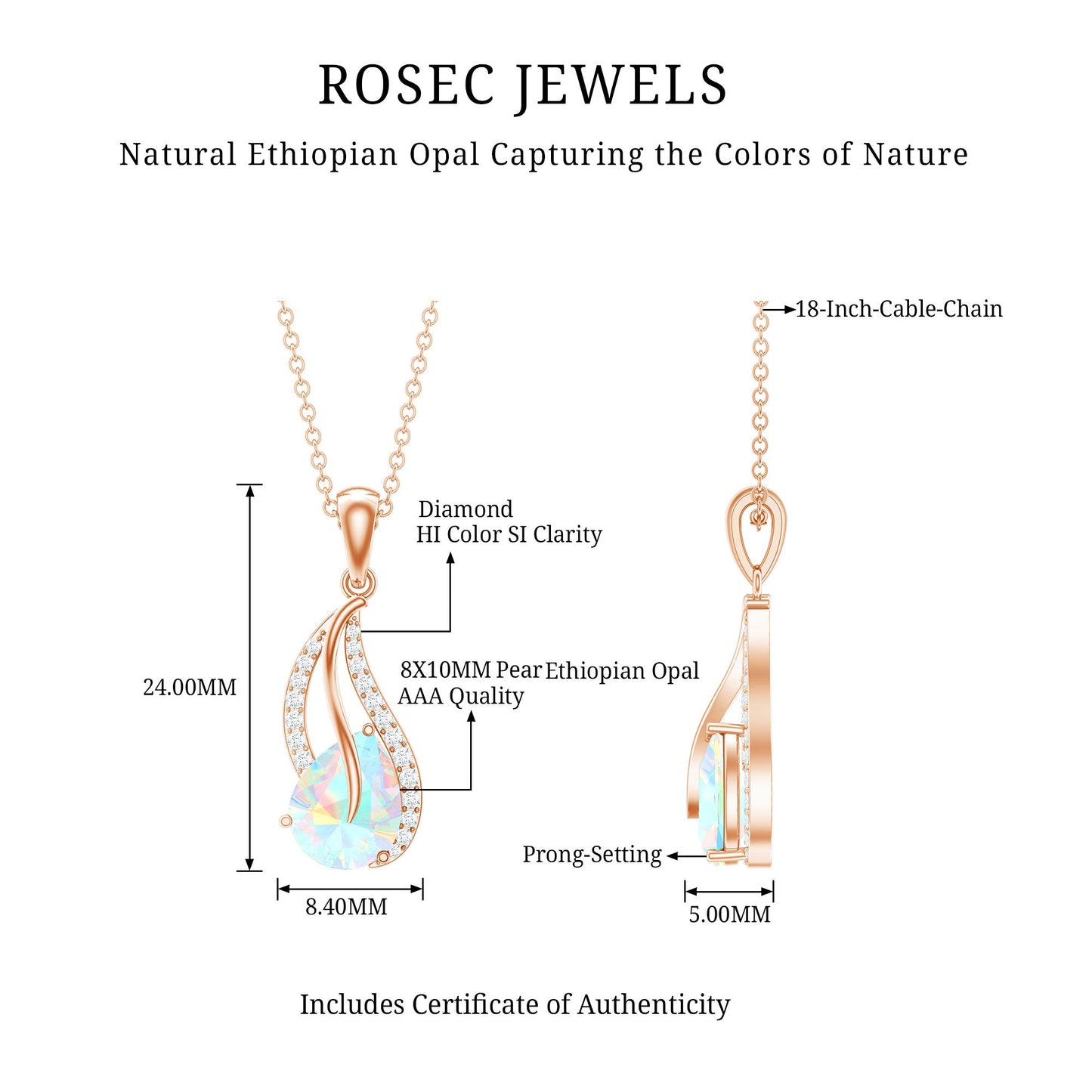2 Carat Pear Shaped Ethiopian Opal and Diamond Leaf Pendant