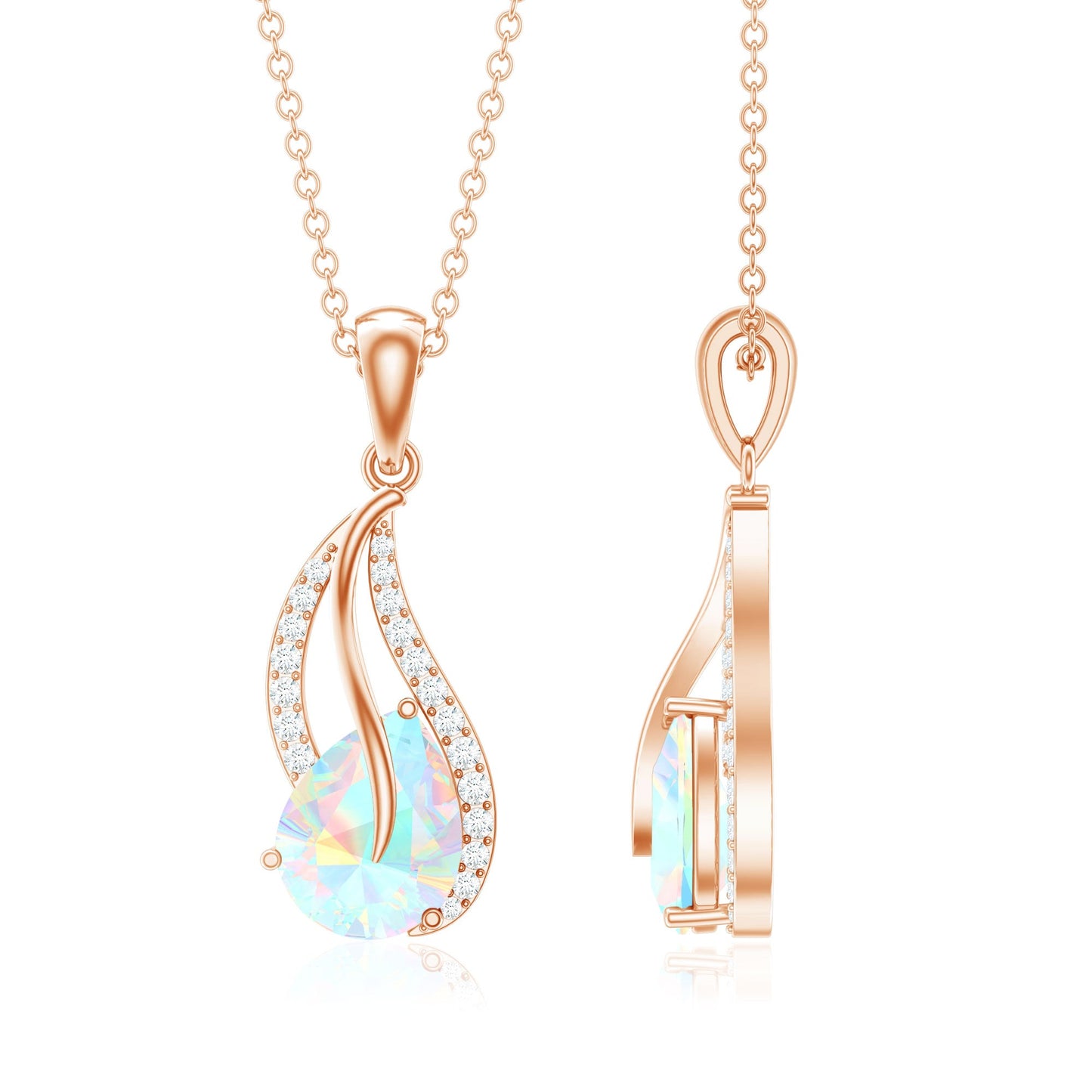 2 Carat Pear Shaped Ethiopian Opal and Diamond Leaf Pendant