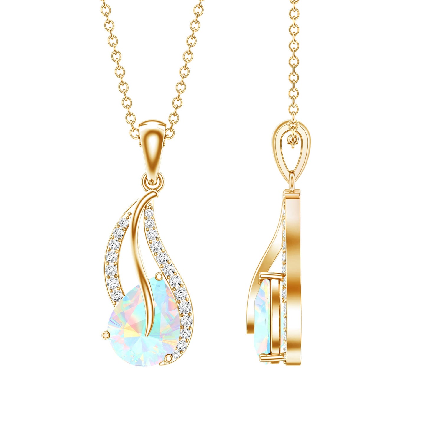 2 Carat Pear Shaped Ethiopian Opal and Diamond Leaf Pendant