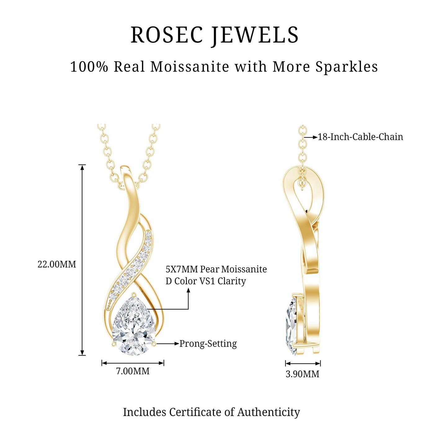 Certified Pear Shape Moissanite Infinity Pendant for Women