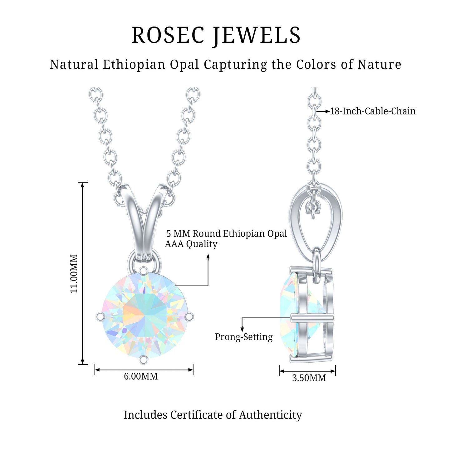 1/2 CT Round Cut Ethiopian Opal Solitaire Pendant