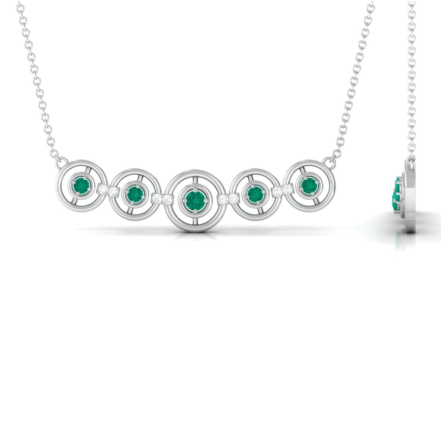 Contemporary Emerald Bar Necklace with Diamond