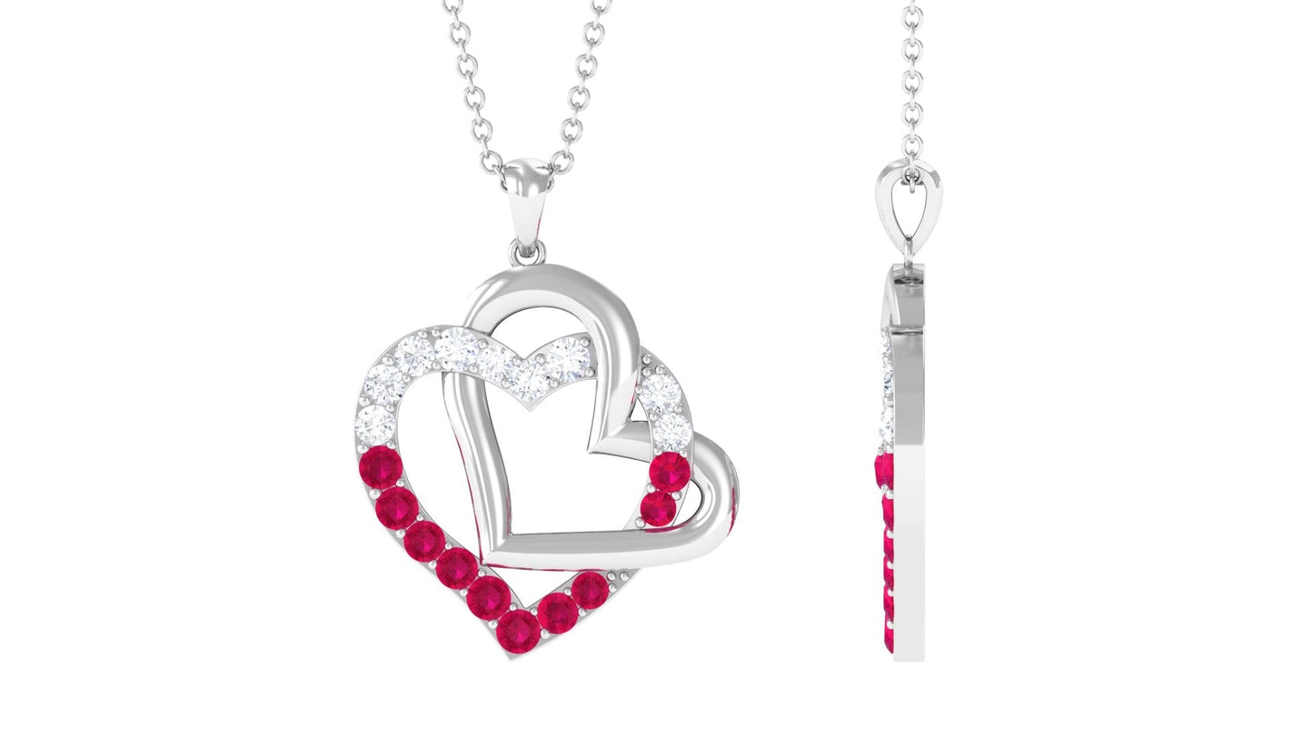 Real Ruby and Moissanite Interlock Heart Pendant