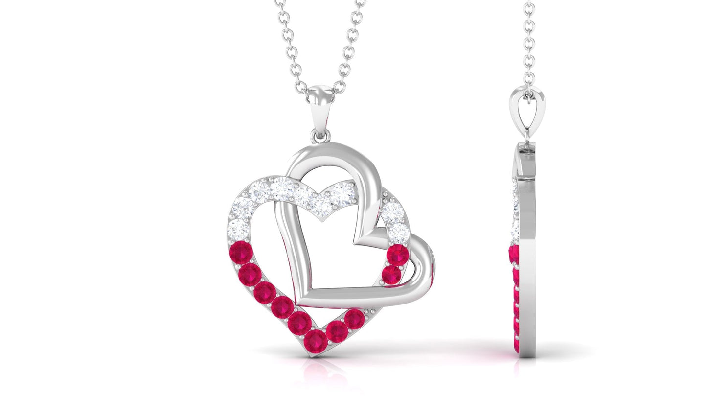 Real Ruby and Moissanite Interlock Heart Pendant