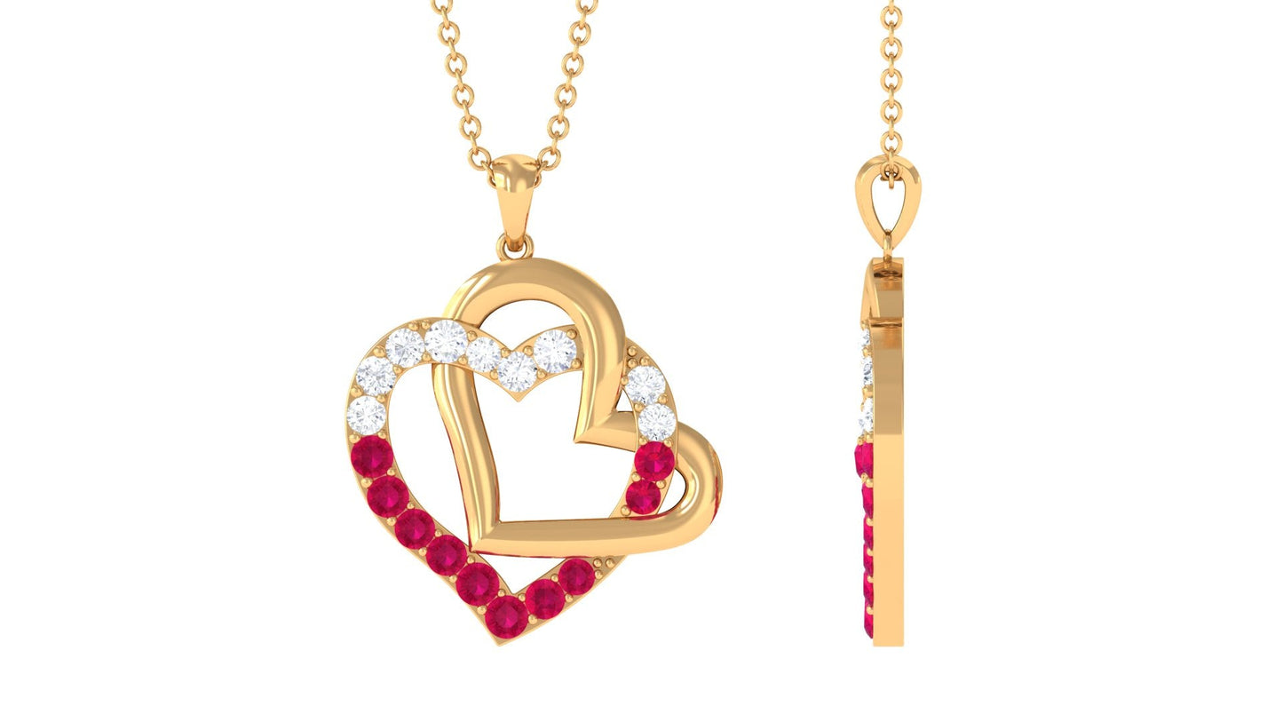 Real Ruby and Moissanite Interlock Heart Pendant
