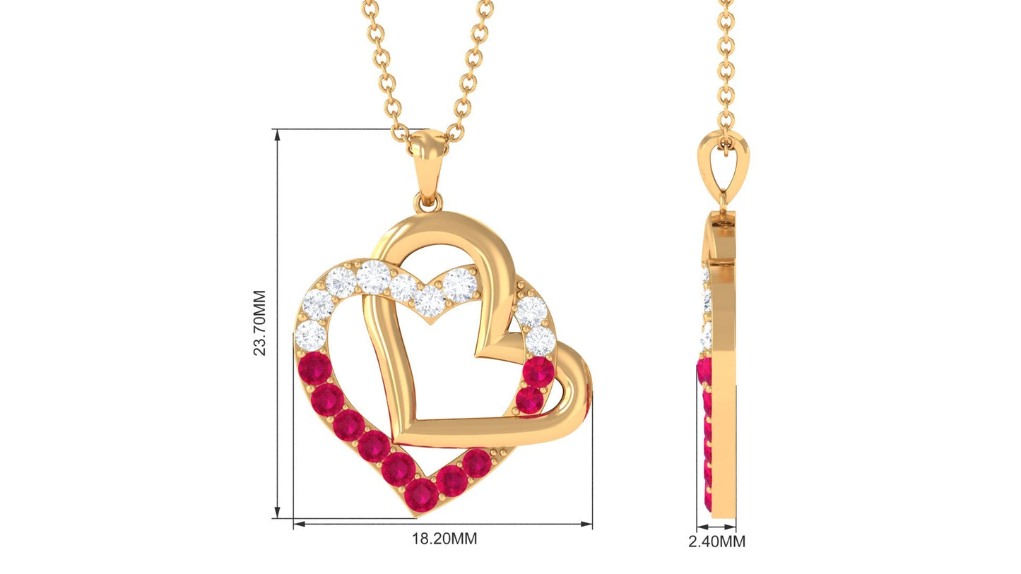Real Ruby and Moissanite Interlock Heart Pendant