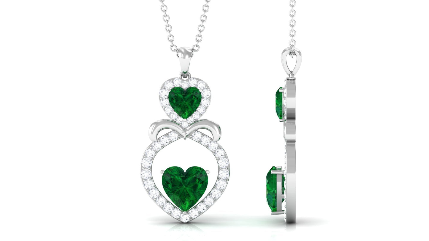 Designer Lab Created Emerald and Diamond Heart Infinity Pendant