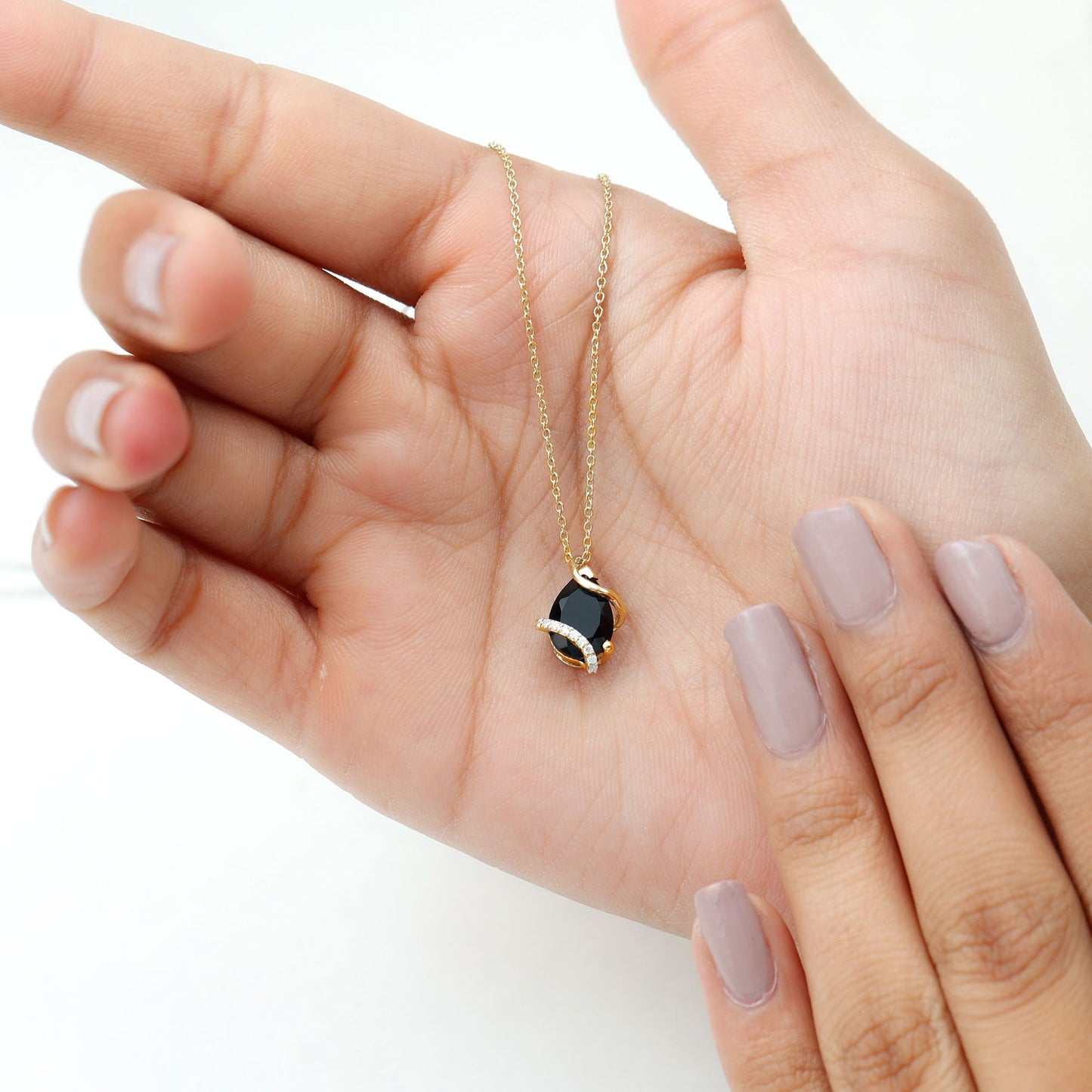 Natural 1.75 Carat Pear Shape Black Spinel Pendant Necklace with Diamond