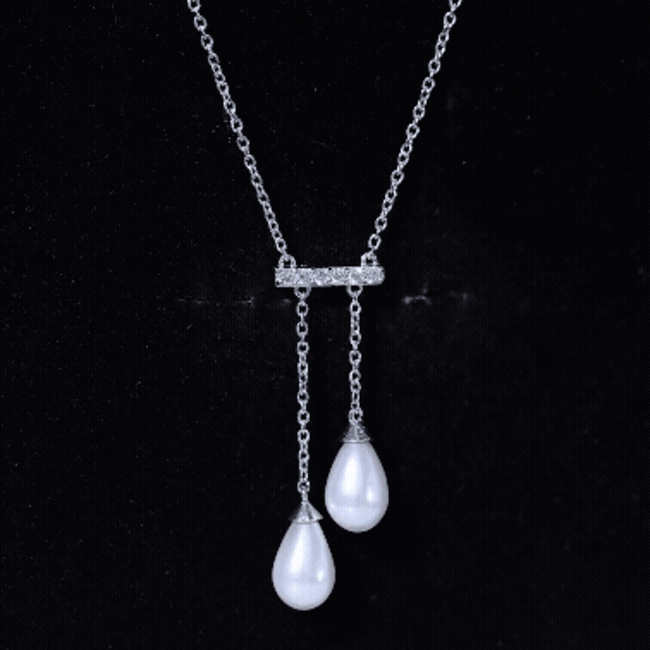 Genuine Freshwater Pearl and Diamond Bar Drop Necklace with Certificate