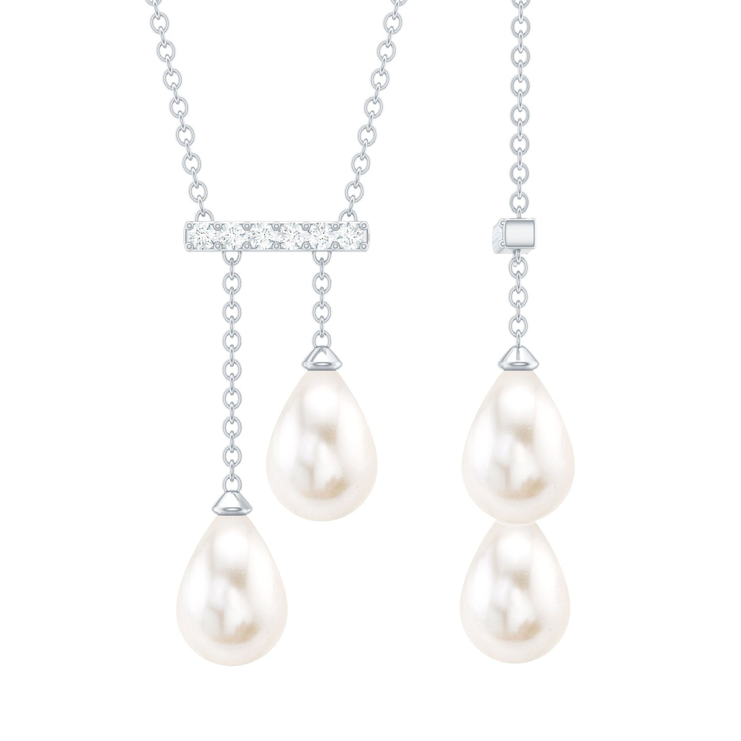 Genuine Freshwater Pearl and Diamond Bar Drop Necklace with Certificate