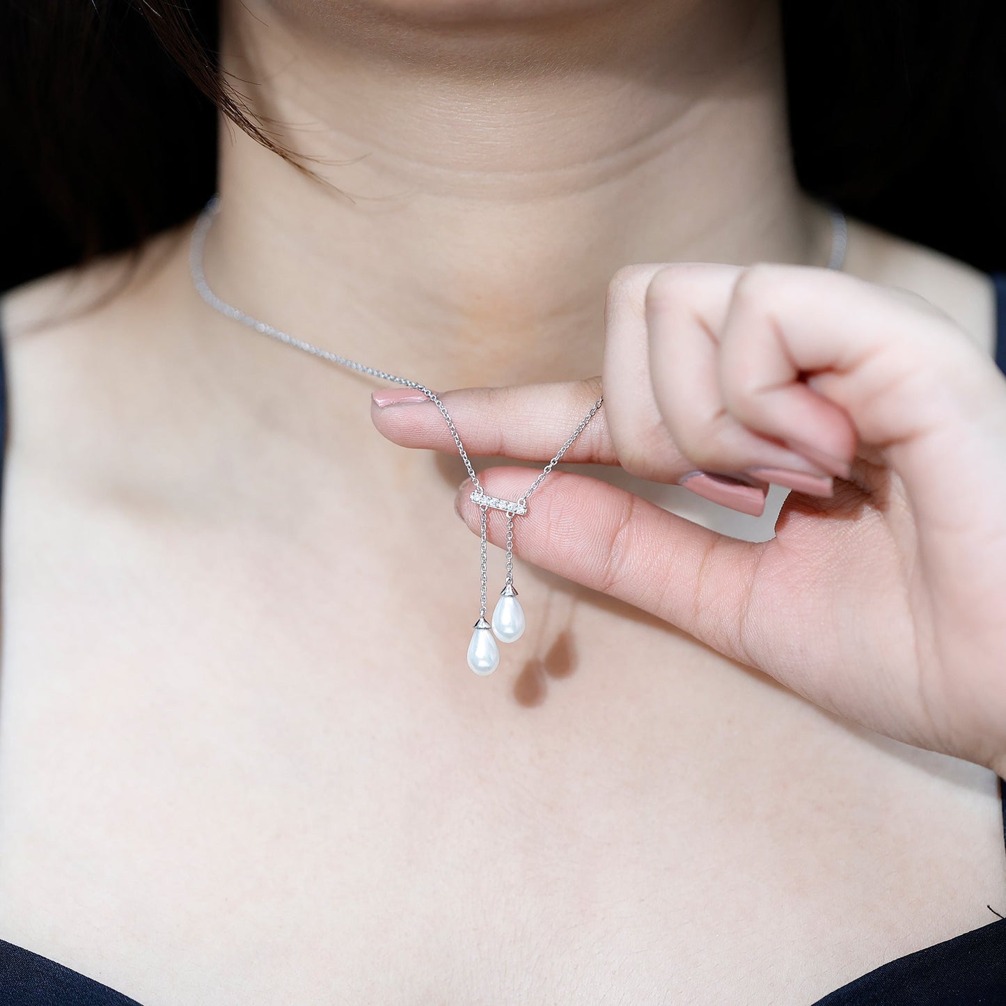 Genuine Freshwater Pearl and Diamond Bar Drop Necklace with Certificate