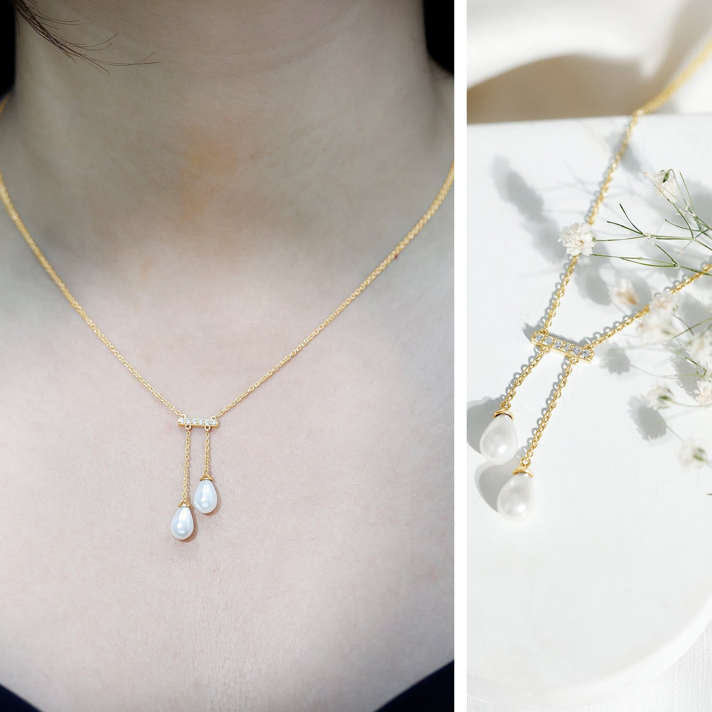 Genuine Freshwater Pearl and Diamond Bar Drop Necklace with Certificate