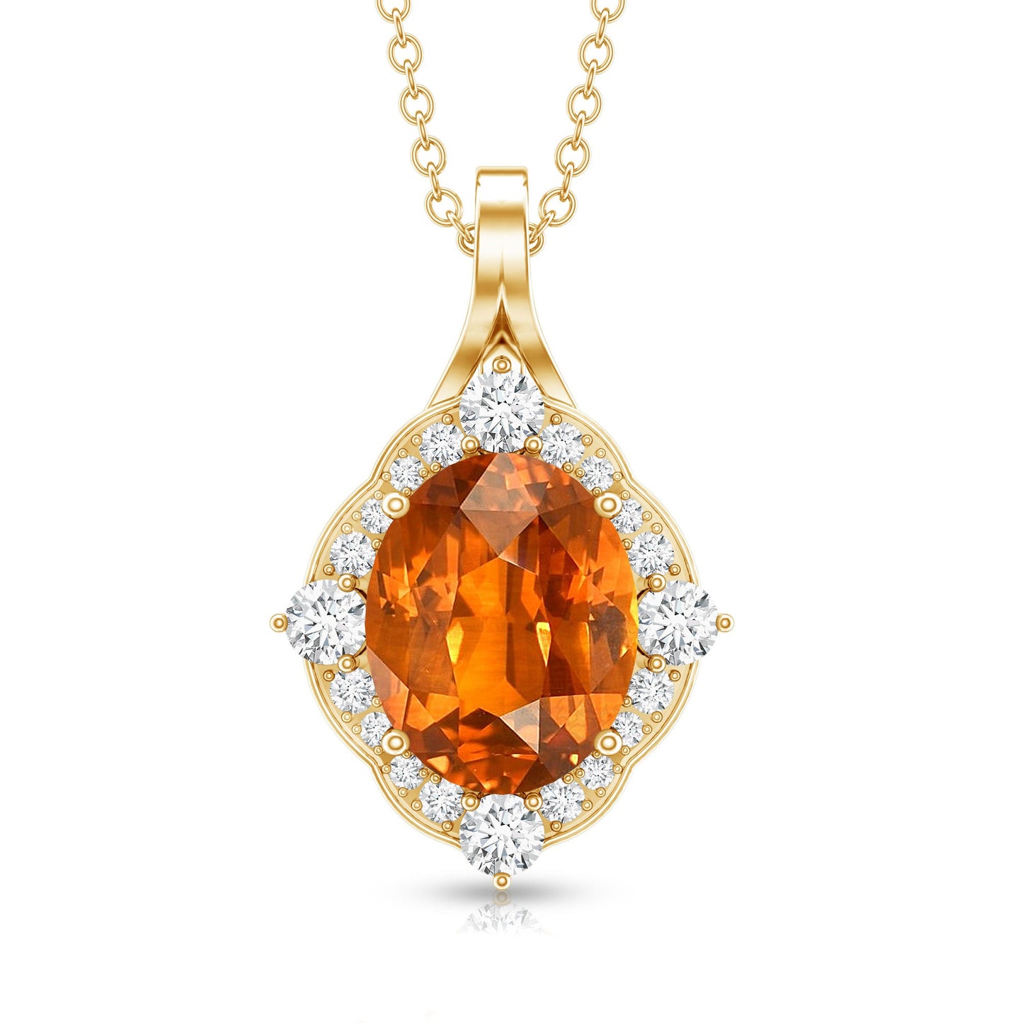 Vintage Looking 4 Carat Created Orange Sapphire Oval Pendant with Diamond Halo