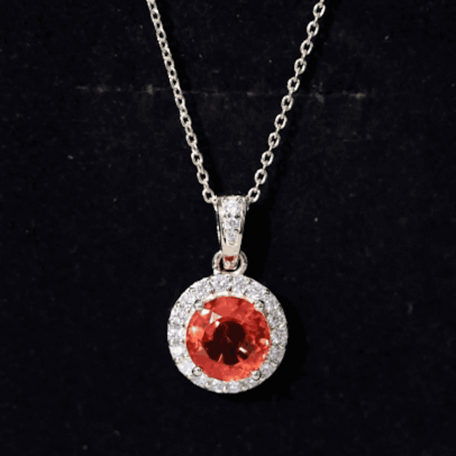 Created Orange Sapphire Pendant Necklace with Diamond Halo