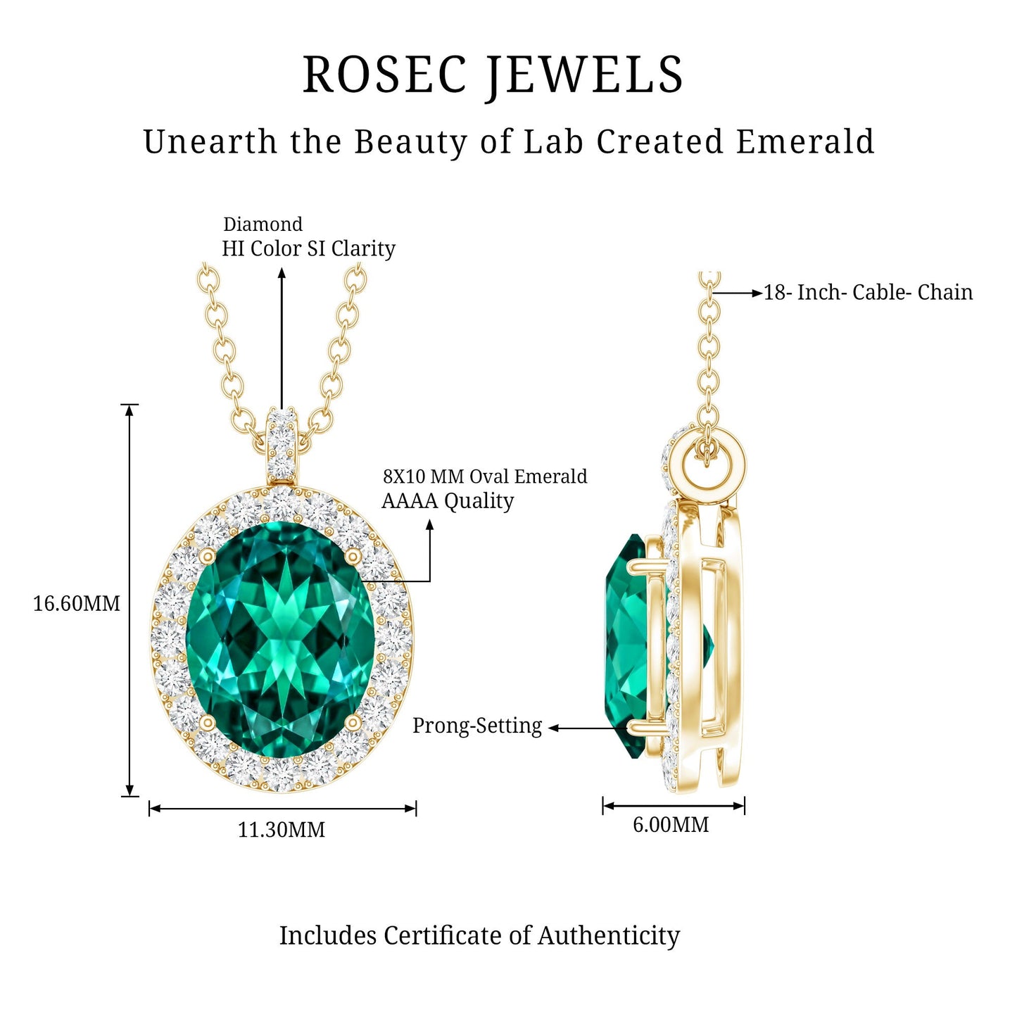 3 Carat Oval Lab Created Emerald Pendant with Diamond Halo