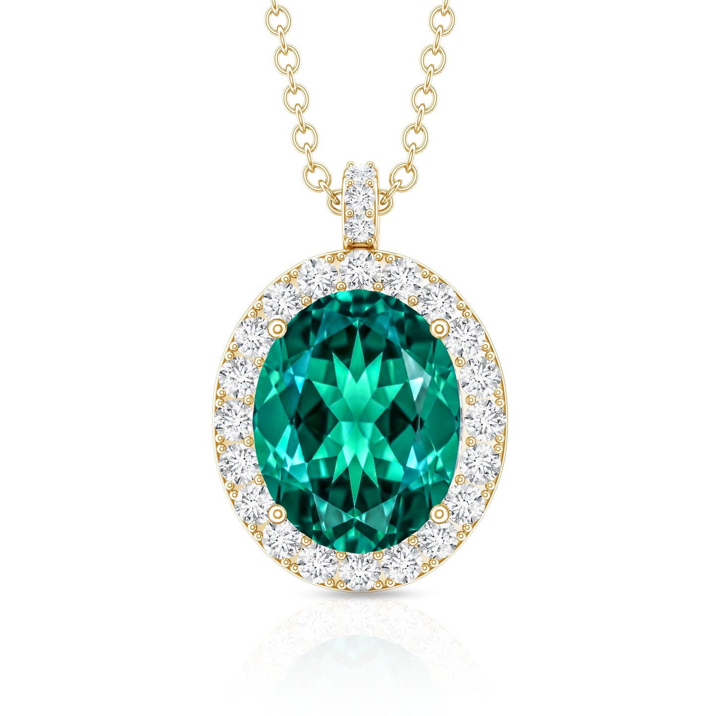 3 Carat Oval Lab Created Emerald Pendant with Diamond Halo