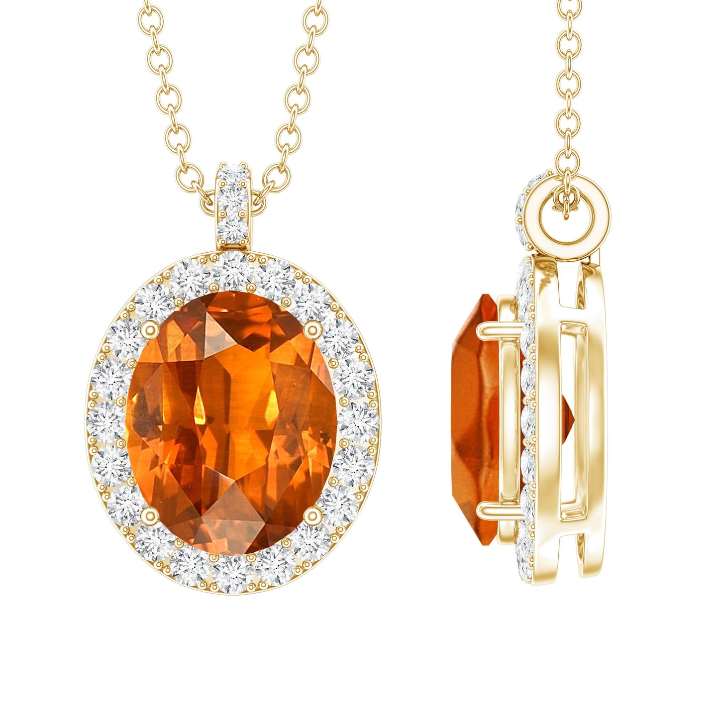 Oval Created Orange Sapphire and Diamond Halo Pendant