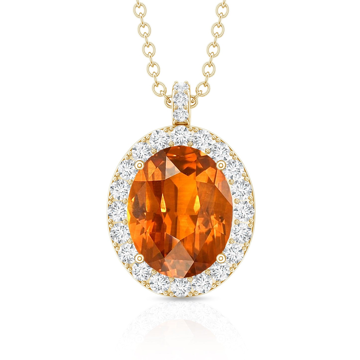 Oval Created Orange Sapphire and Diamond Halo Pendant