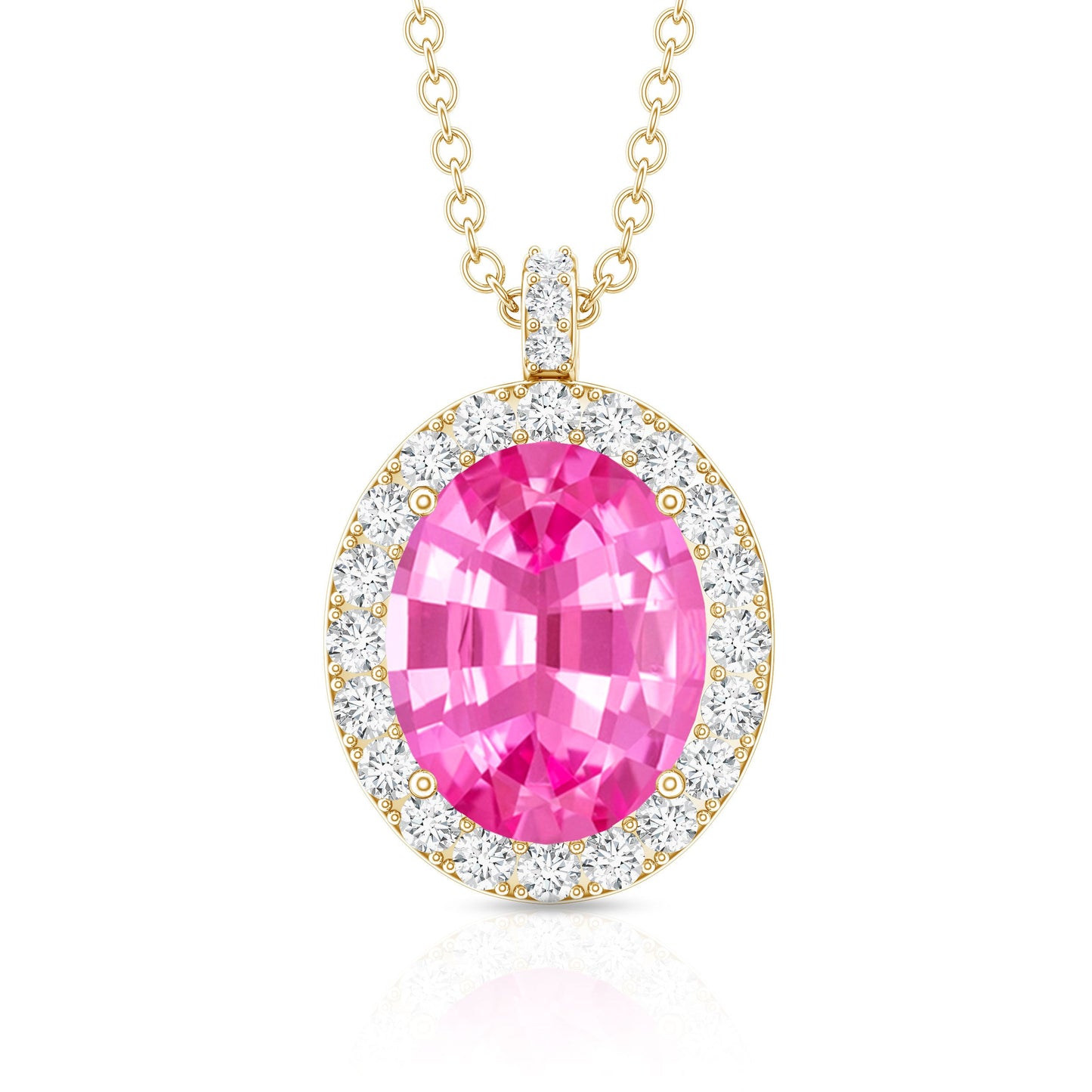 4 Carat Oval Lab Created Pink Sapphire Necklace with Diamonds