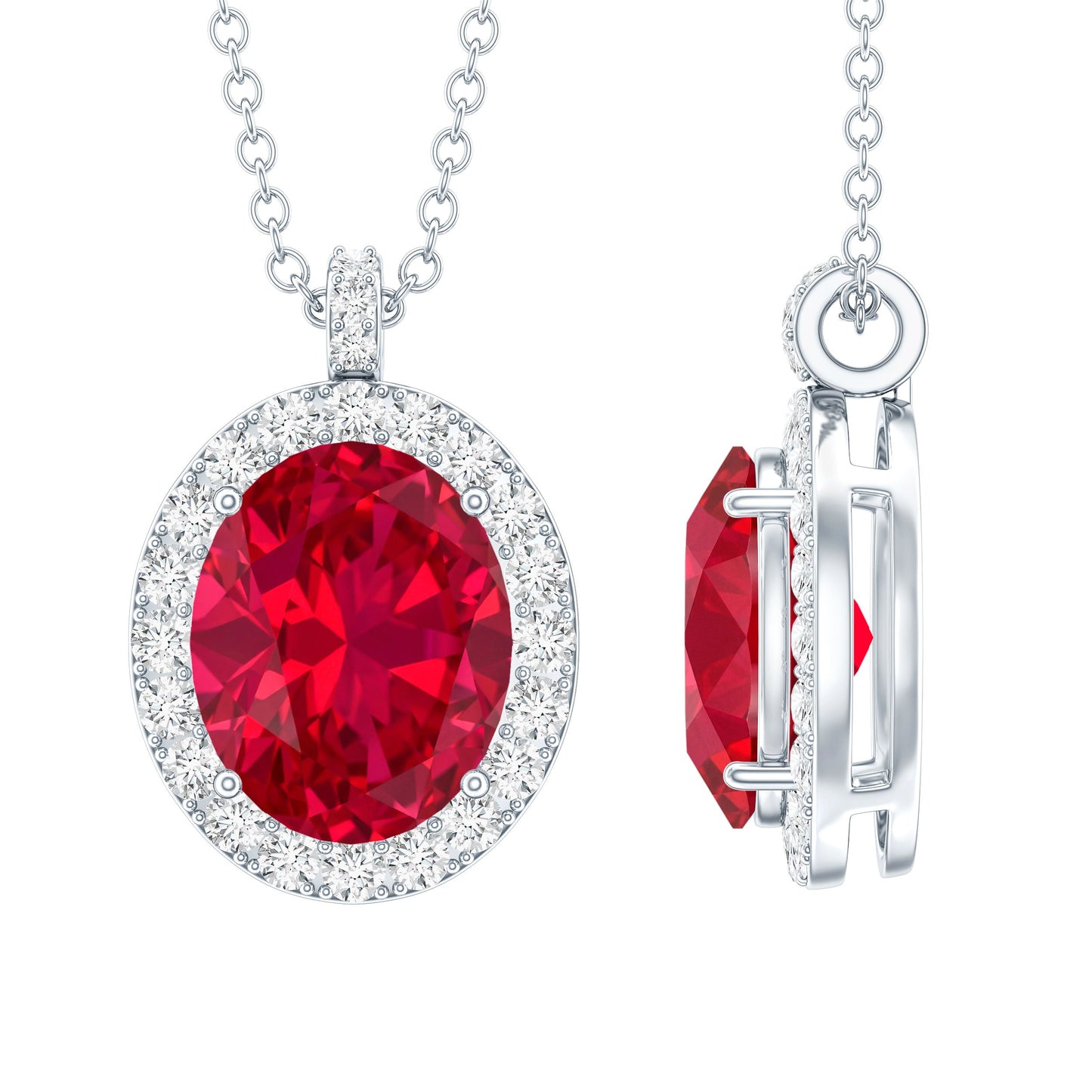 4 Carat Lab Created Ruby and Diamond Bridal Necklace with Chain