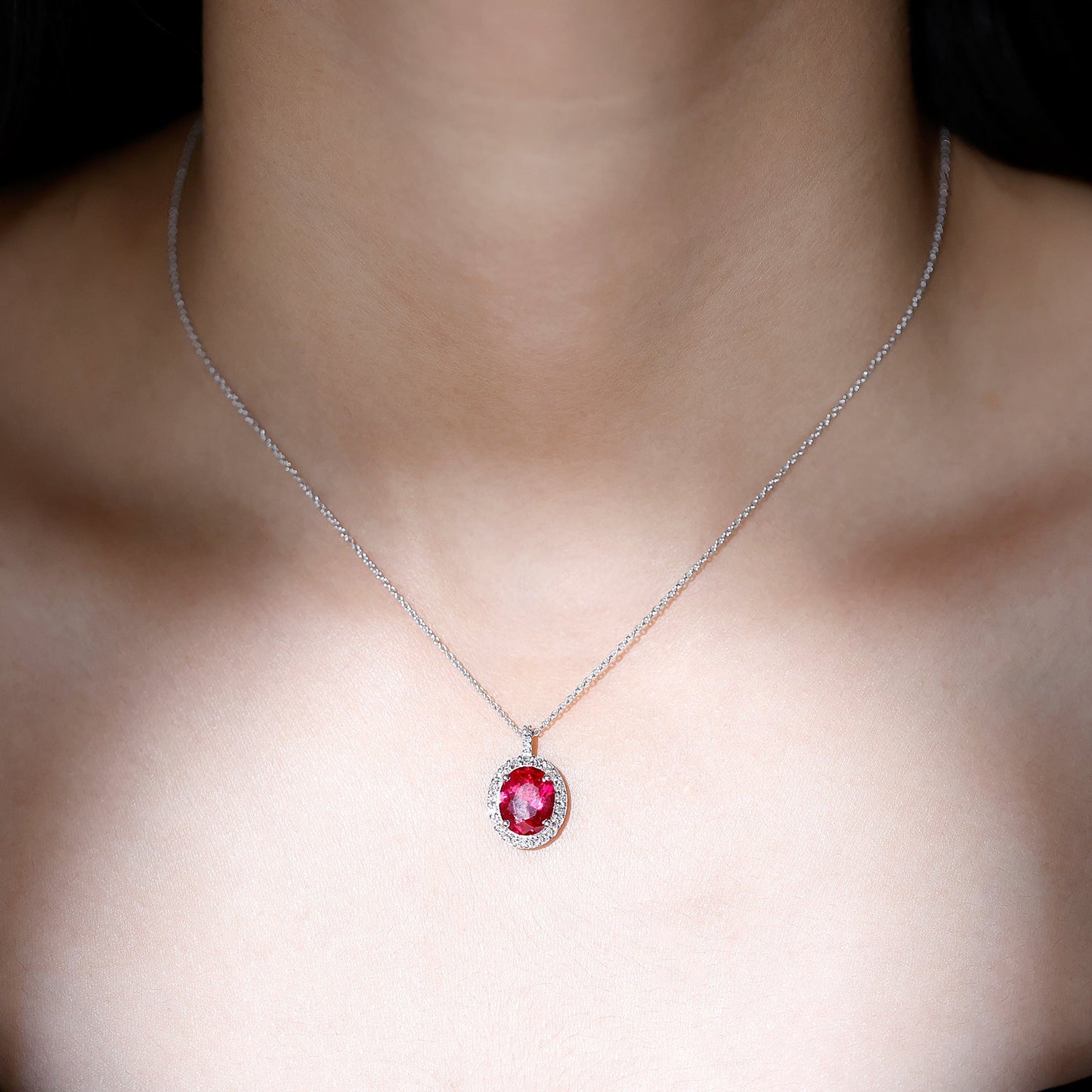 4 Carat Lab Created Ruby and Diamond Bridal Necklace with Chain