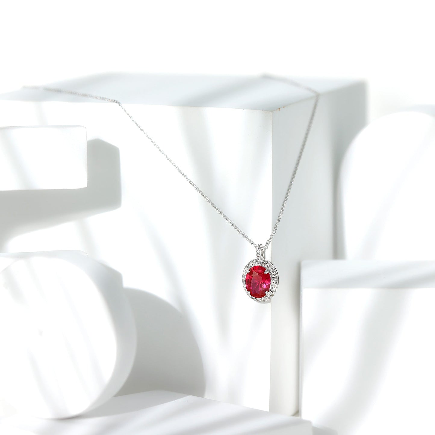 4 Carat Lab Created Ruby and Diamond Bridal Necklace with Chain