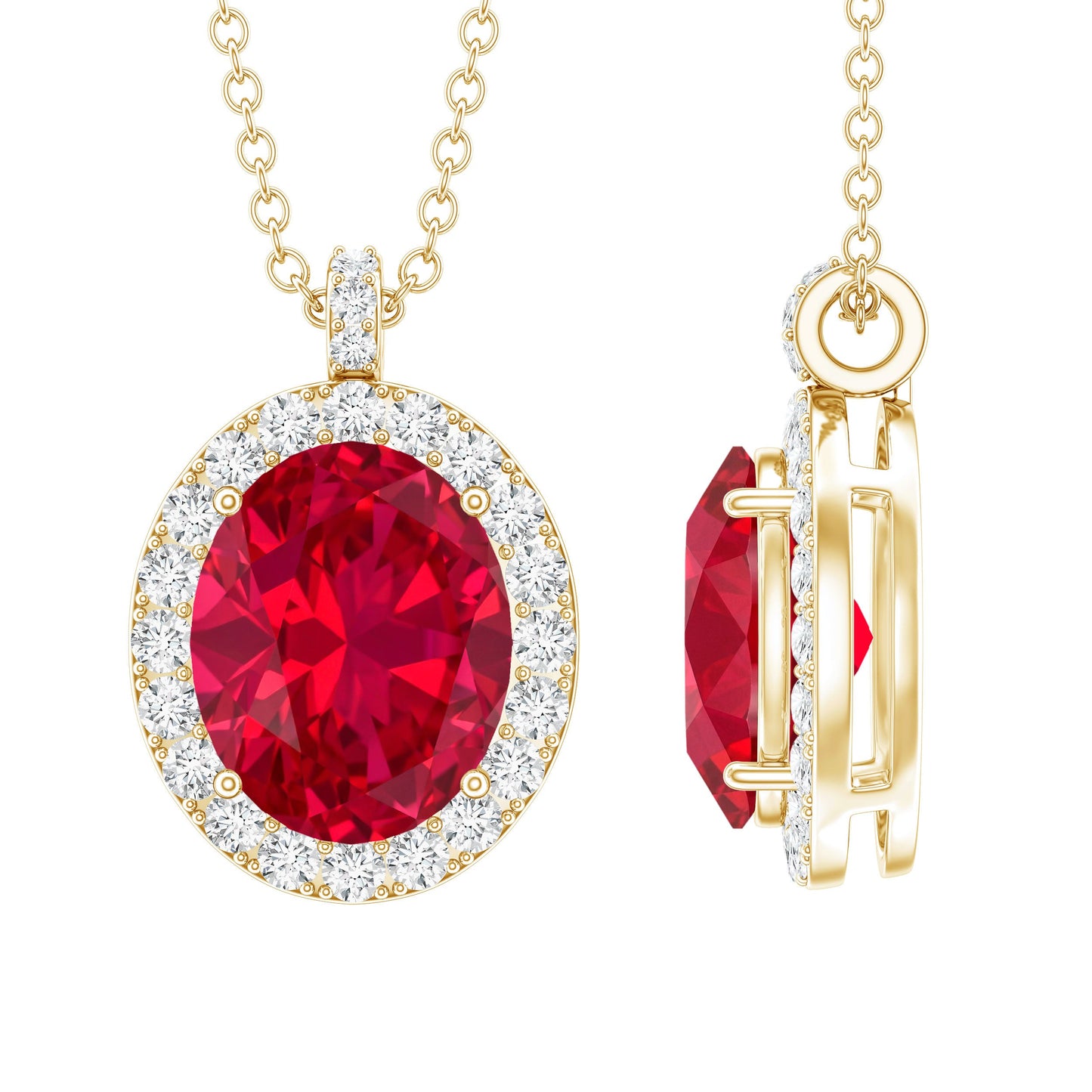 4 Carat Lab Created Ruby and Diamond Bridal Necklace with Chain
