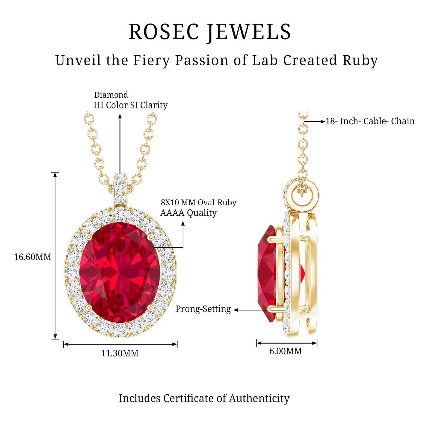 4 Carat Lab Created Ruby and Diamond Bridal Necklace with Chain